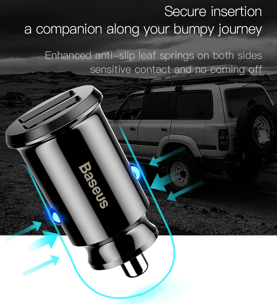 Baseus Grain Car Charger (Dual USB 5V 3.1A ) Black