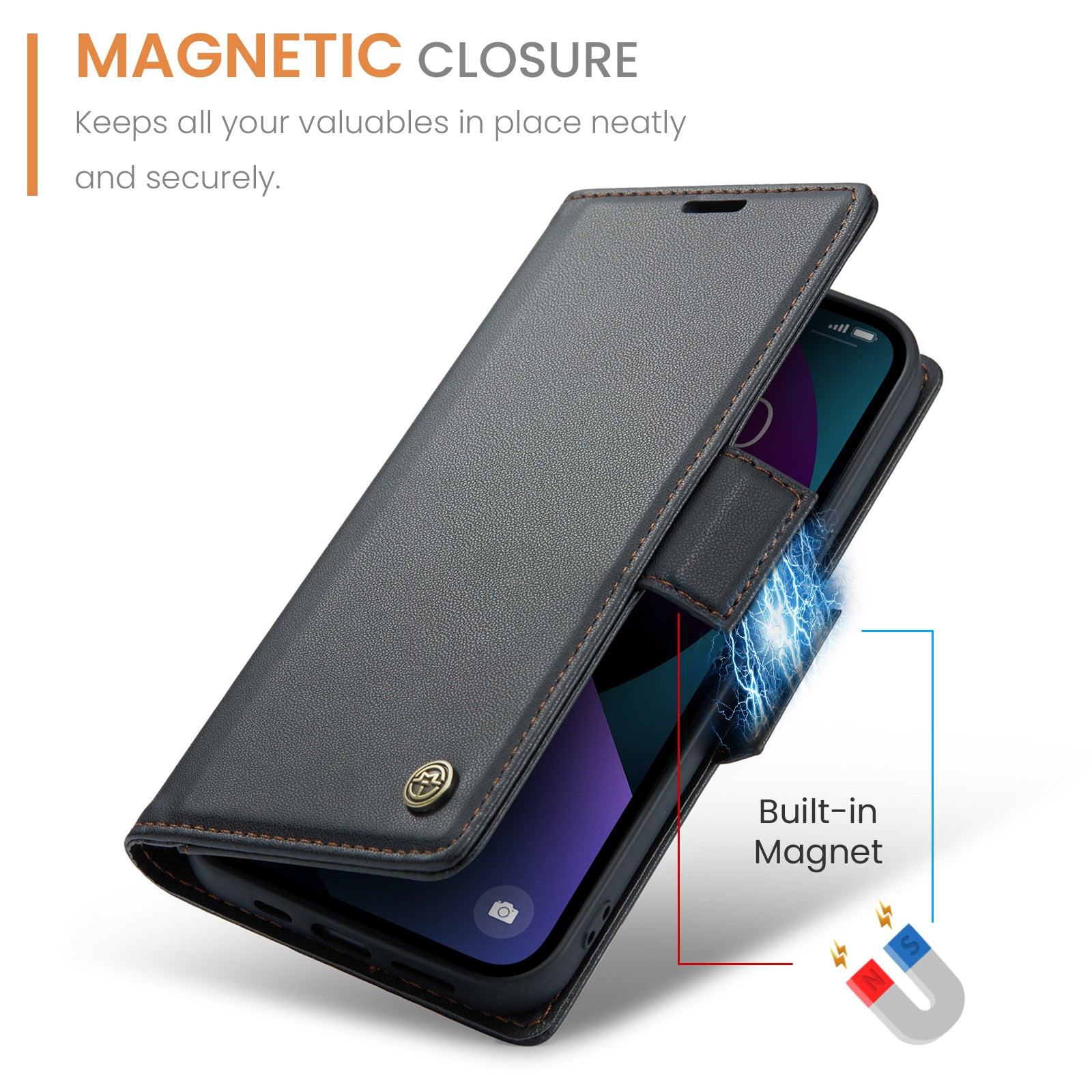 iPhone 14 CaseMe 023 Wallet Flip Cover, RFID Protection, Card Holder