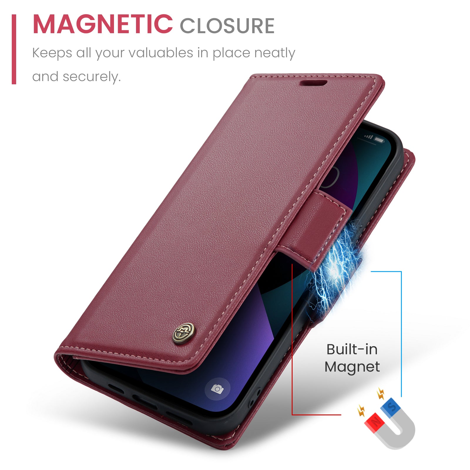 iPhone 14 CaseMe 023 Wallet Flip Cover, RFID Protection, Card Holder