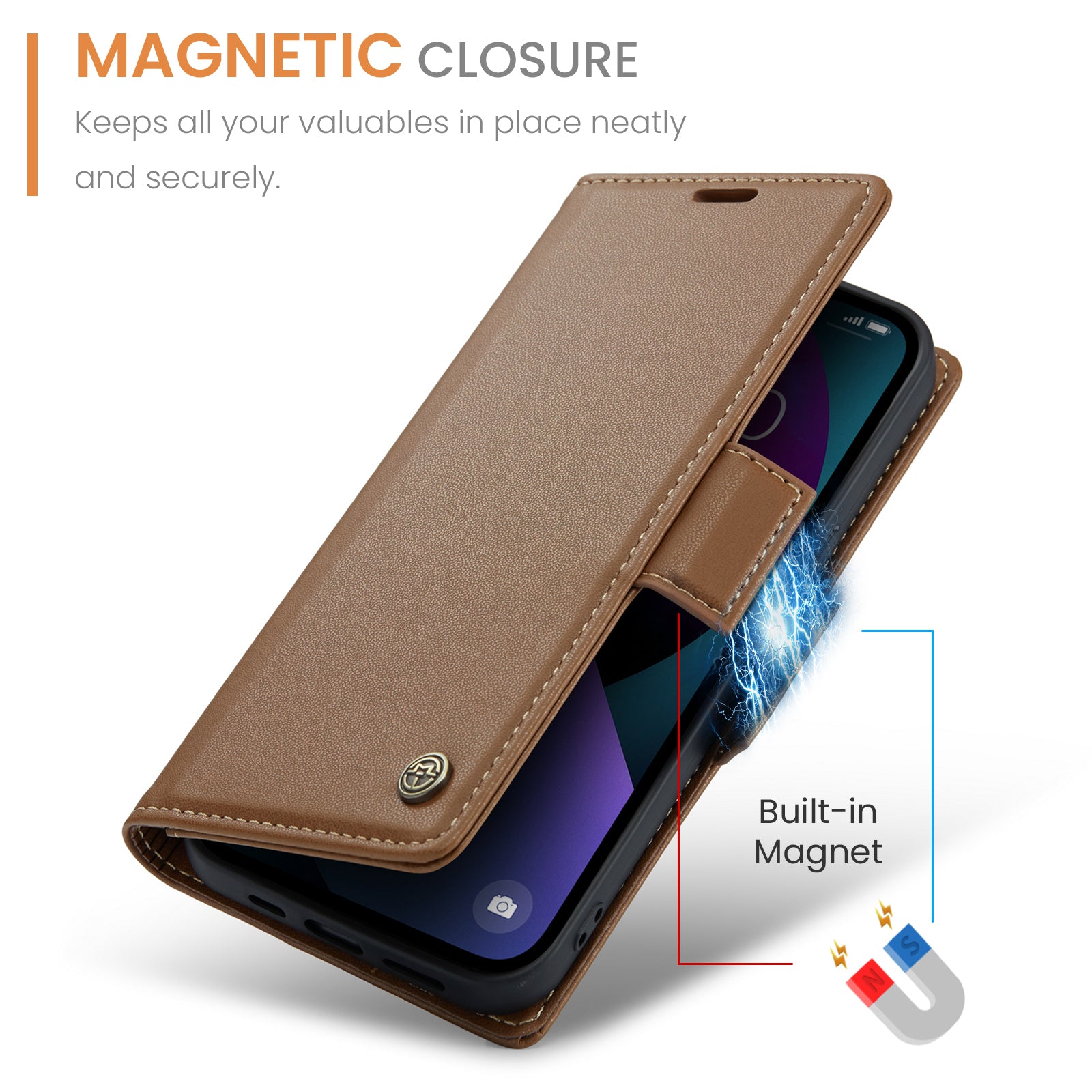 iPhone 14 CaseMe 023 Wallet Flip Cover, RFID Protection, Card Holder