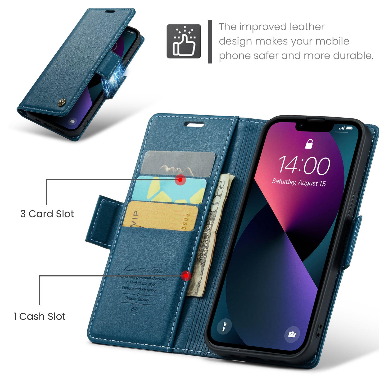 iPhone 14 Plus CaseMe 023 Wallet Flip Cover, RFID Protection, Card Holder