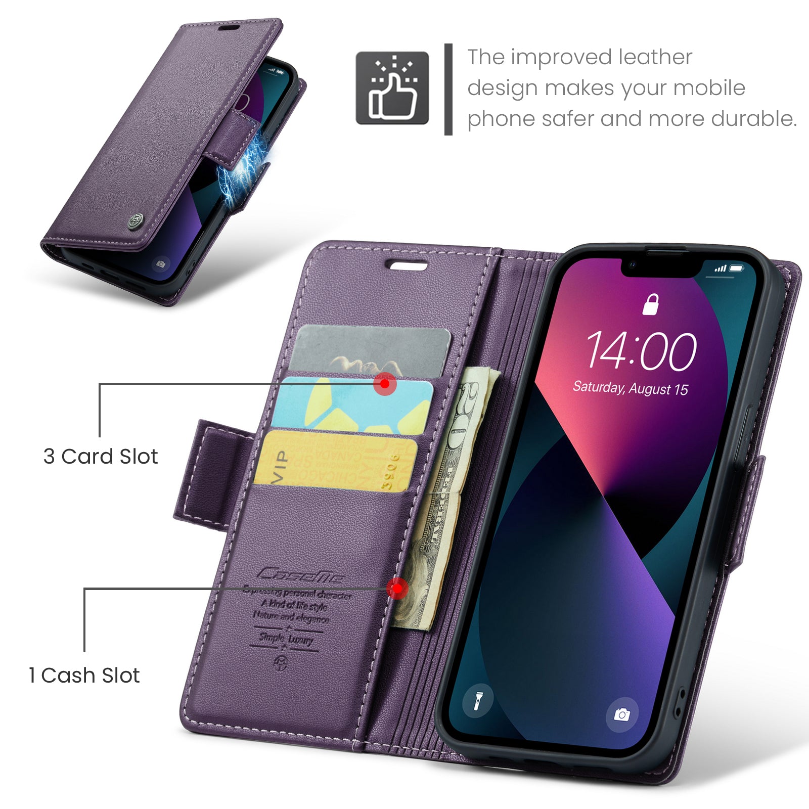 iPhone 14 Plus CaseMe 023 Wallet Flip Cover, RFID Protection, Card Holder