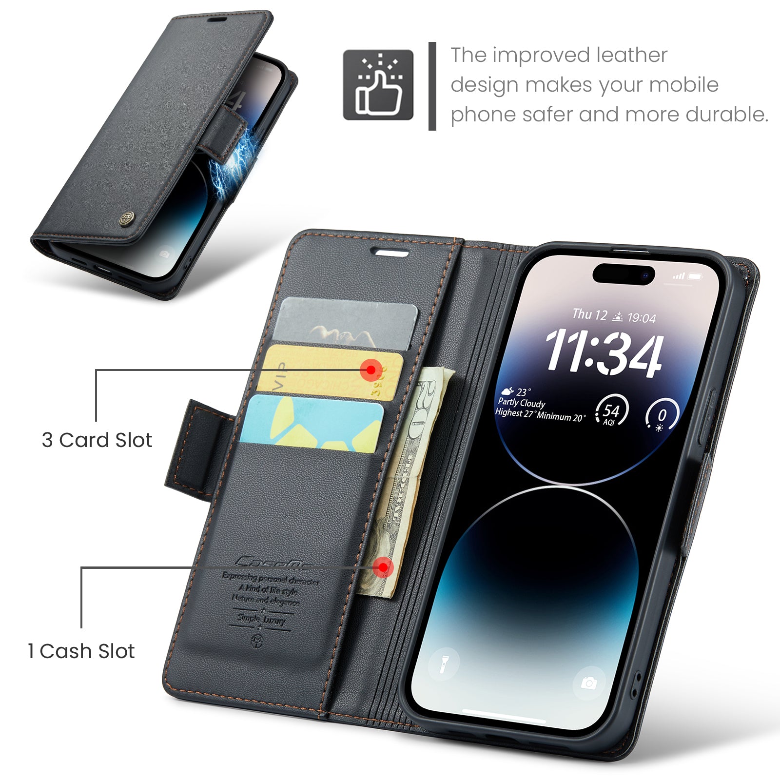 iPhone 14 Pro CaseMe 023 Wallet Flip Cover, RFID Protection, Card Holder