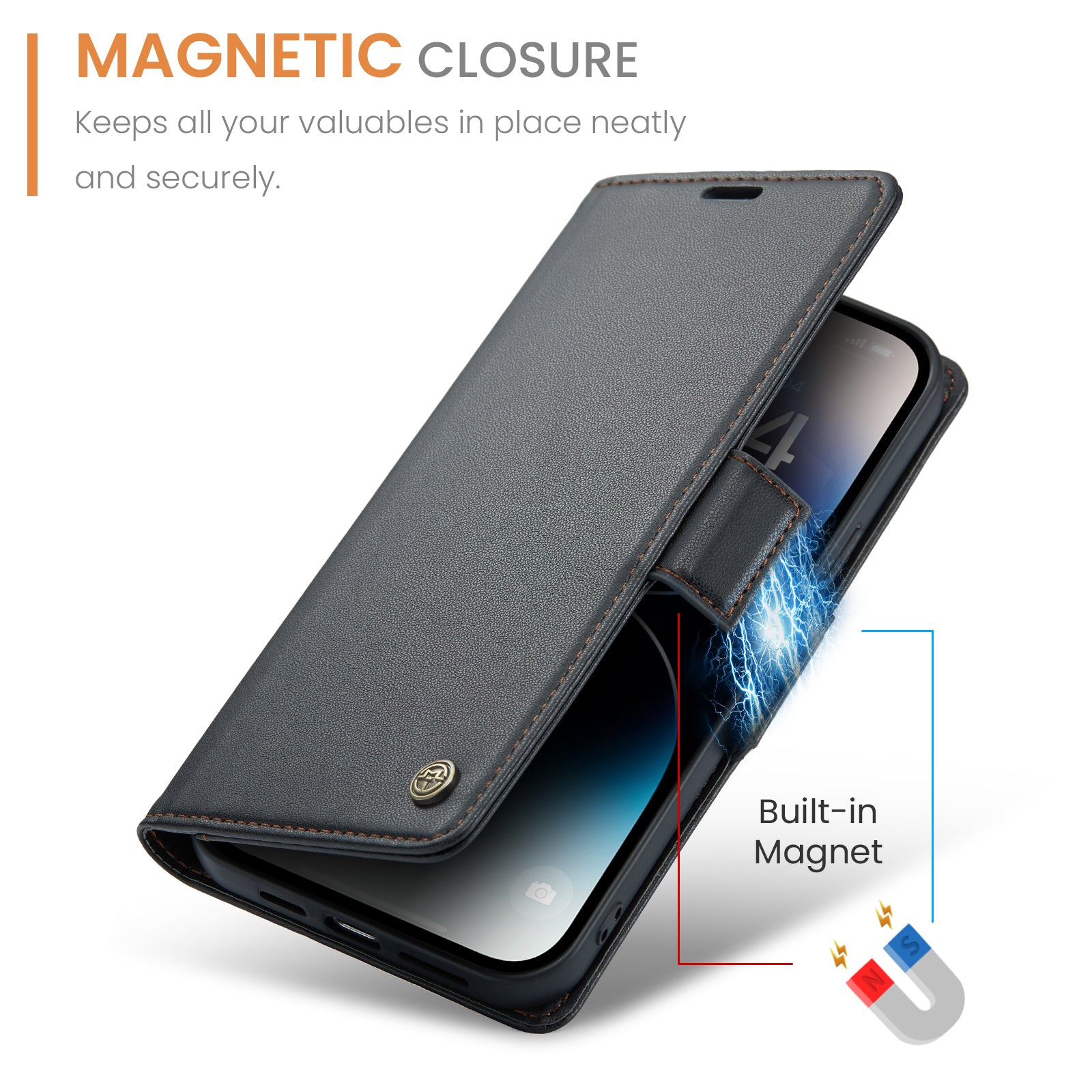 iPhone 14 Pro CaseMe 023 Wallet Flip Cover, RFID Protection, Card Holder