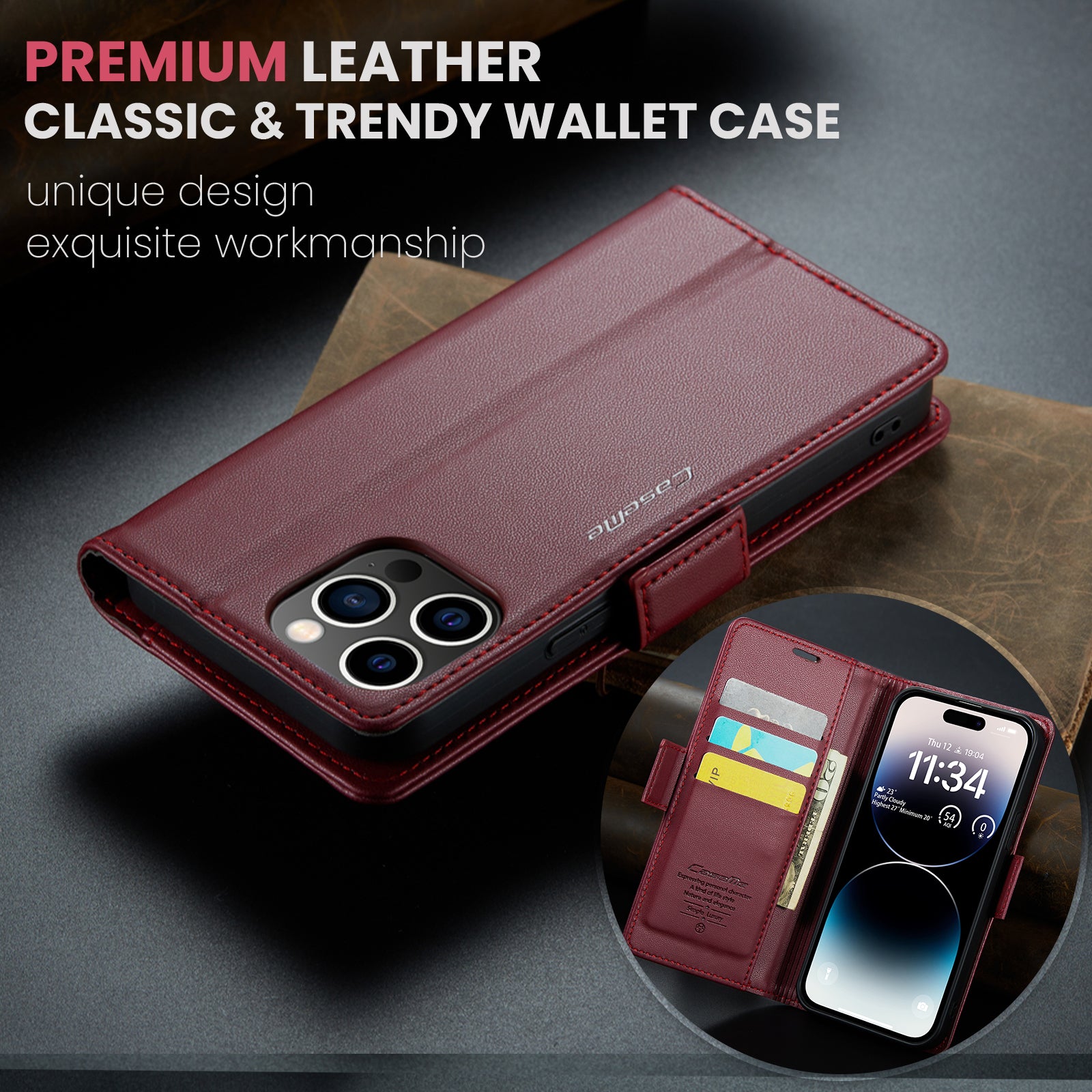 iPhone 14 Pro CaseMe 023 Wallet Flip Cover, RFID Protection, Card Holder