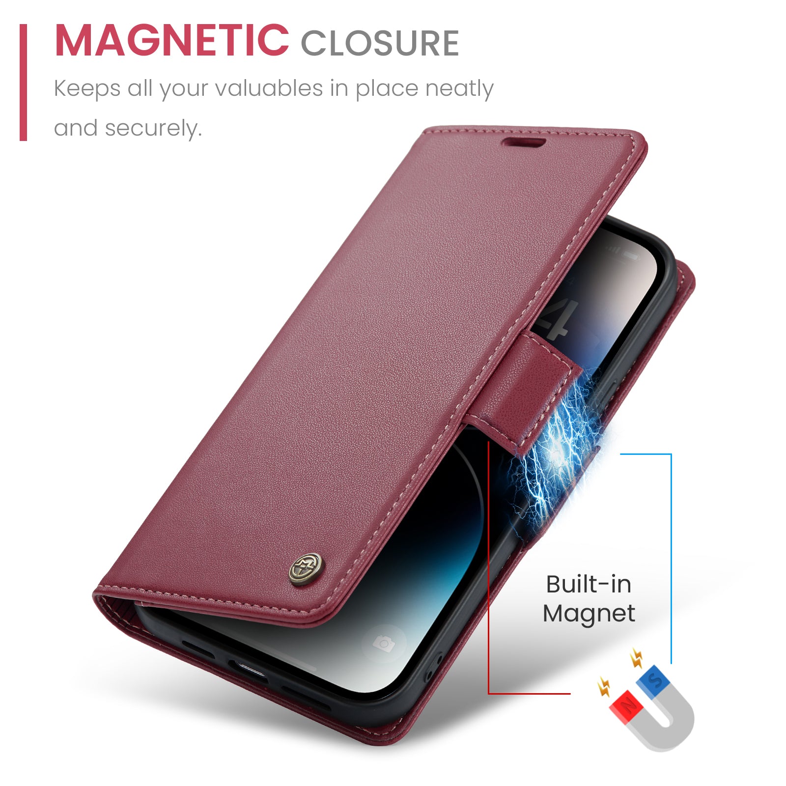 iPhone 14 Pro CaseMe 023 Wallet Flip Cover, RFID Protection, Card Holder