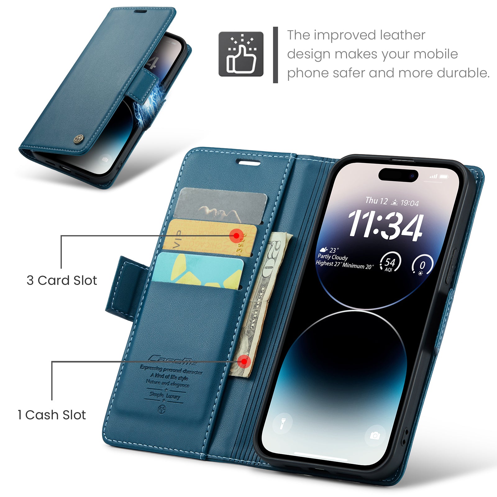 iPhone 14 Pro CaseMe 023 Wallet Flip Cover, RFID Protection, Card Holder