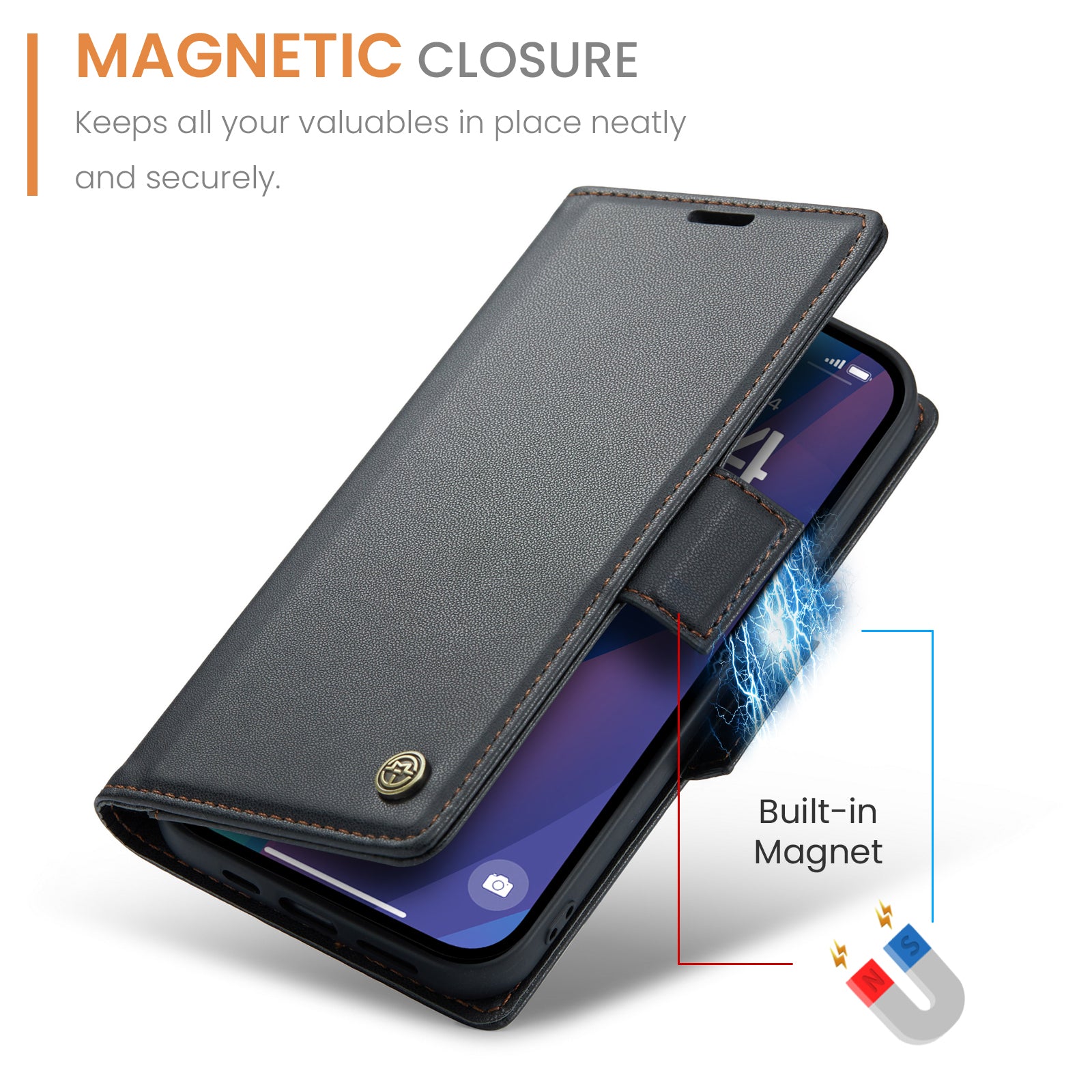 iPhone 15 CaseMe 023 Wallet Flip Cover, RFID Protection, Card Holder