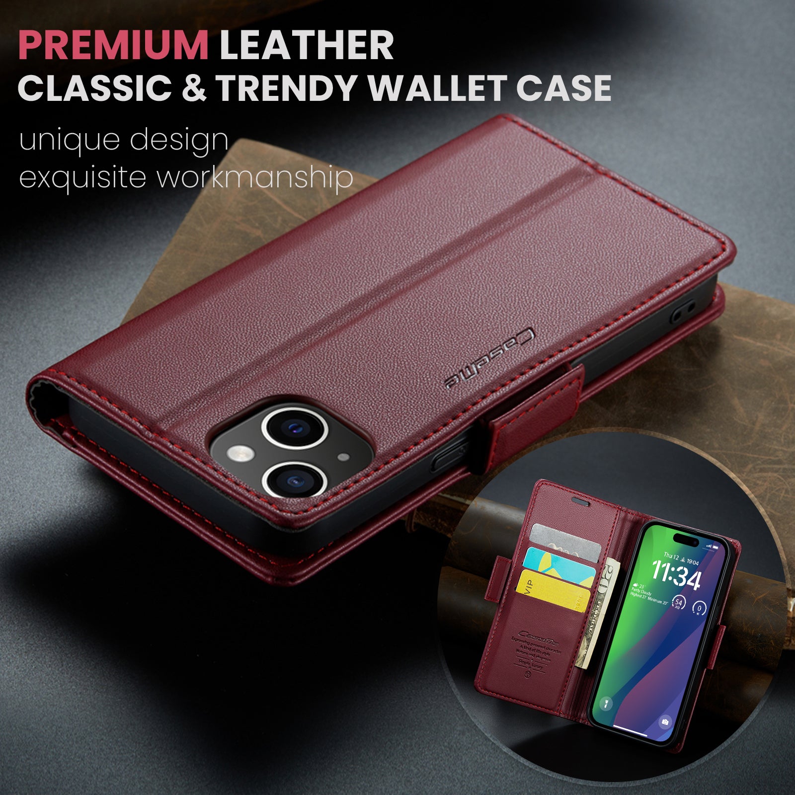 iPhone 15 CaseMe 023 Wallet Flip Cover, RFID Protection, Card Holder