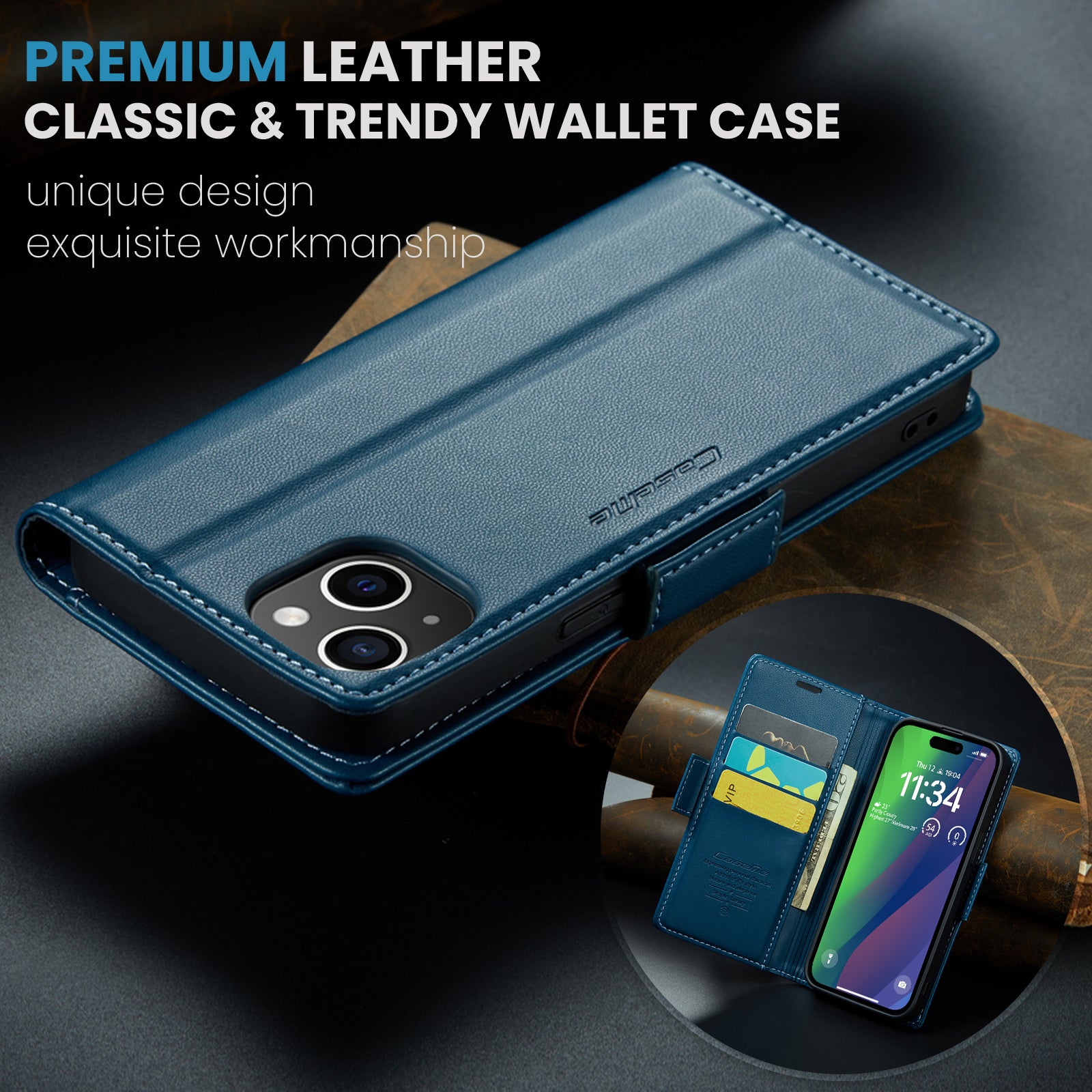 iPhone 15 CaseMe 023 Wallet Flip Cover, RFID Protection, Card Holder