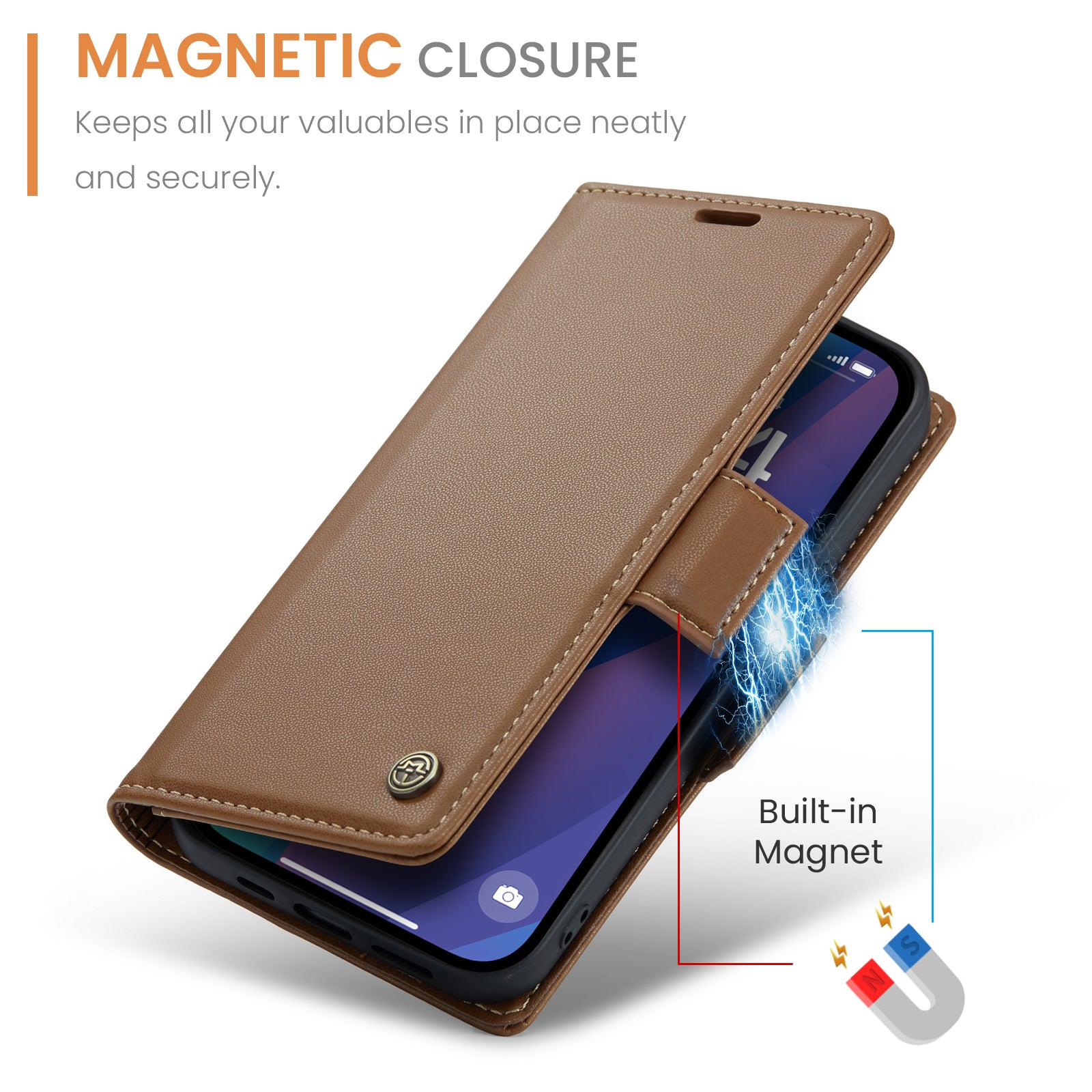 iPhone 15 CaseMe 023 Wallet Flip Cover, RFID Protection, Card Holder