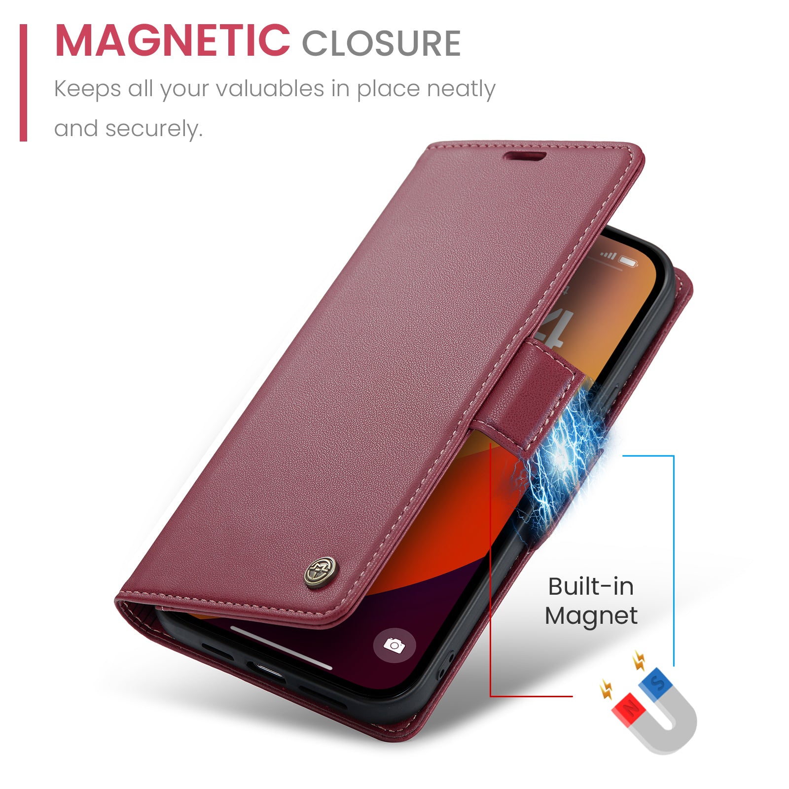 iPhone 15 Pro CaseMe 023 Wallet Flip Cover, RFID Protection, Card Holder