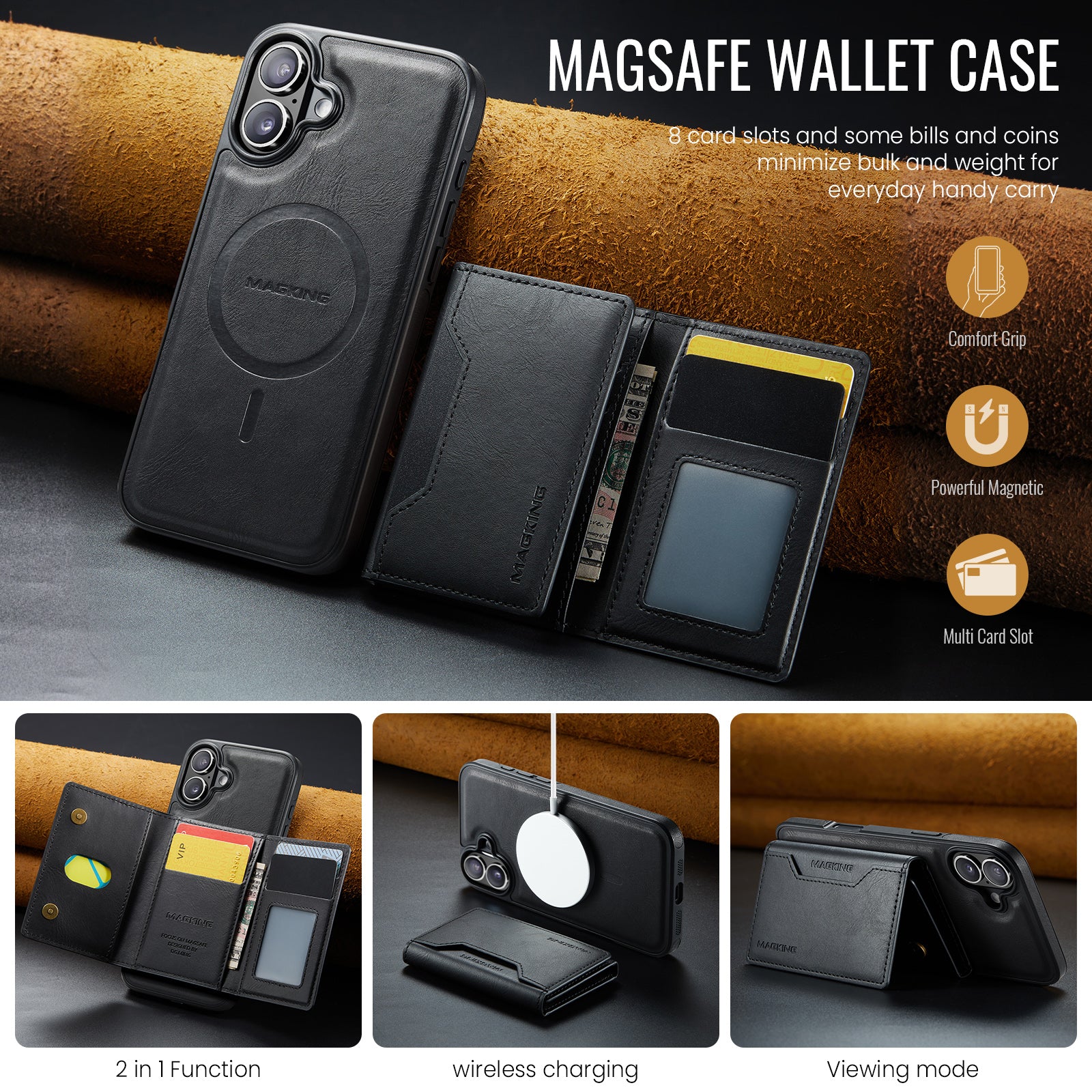 iPhone 16 DG.Ming MagSafe Wallet Case (Black)