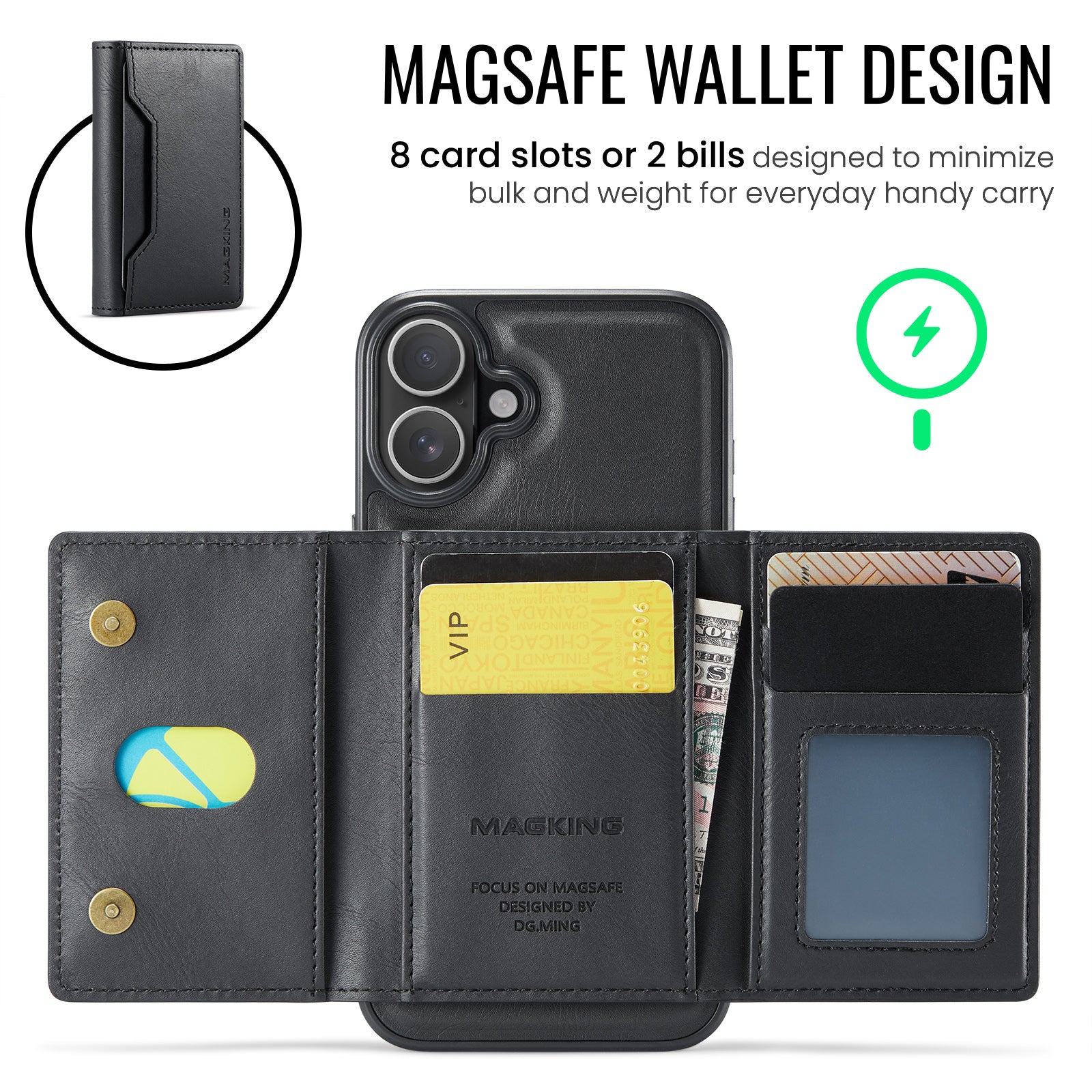 iPhone 16 DG.Ming MagSafe Wallet Case (Black)