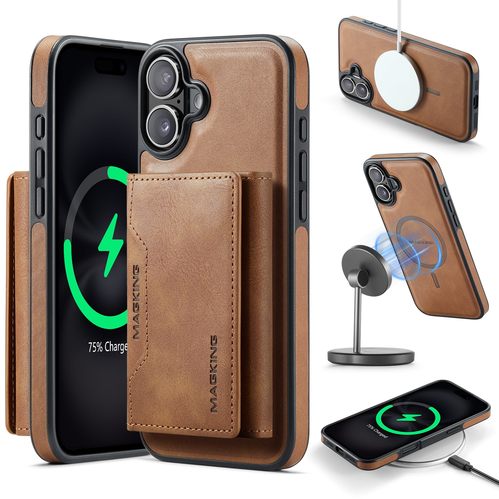 iPhone 16 Plus DG.Ming MagSafe Wallet Case (Brown)