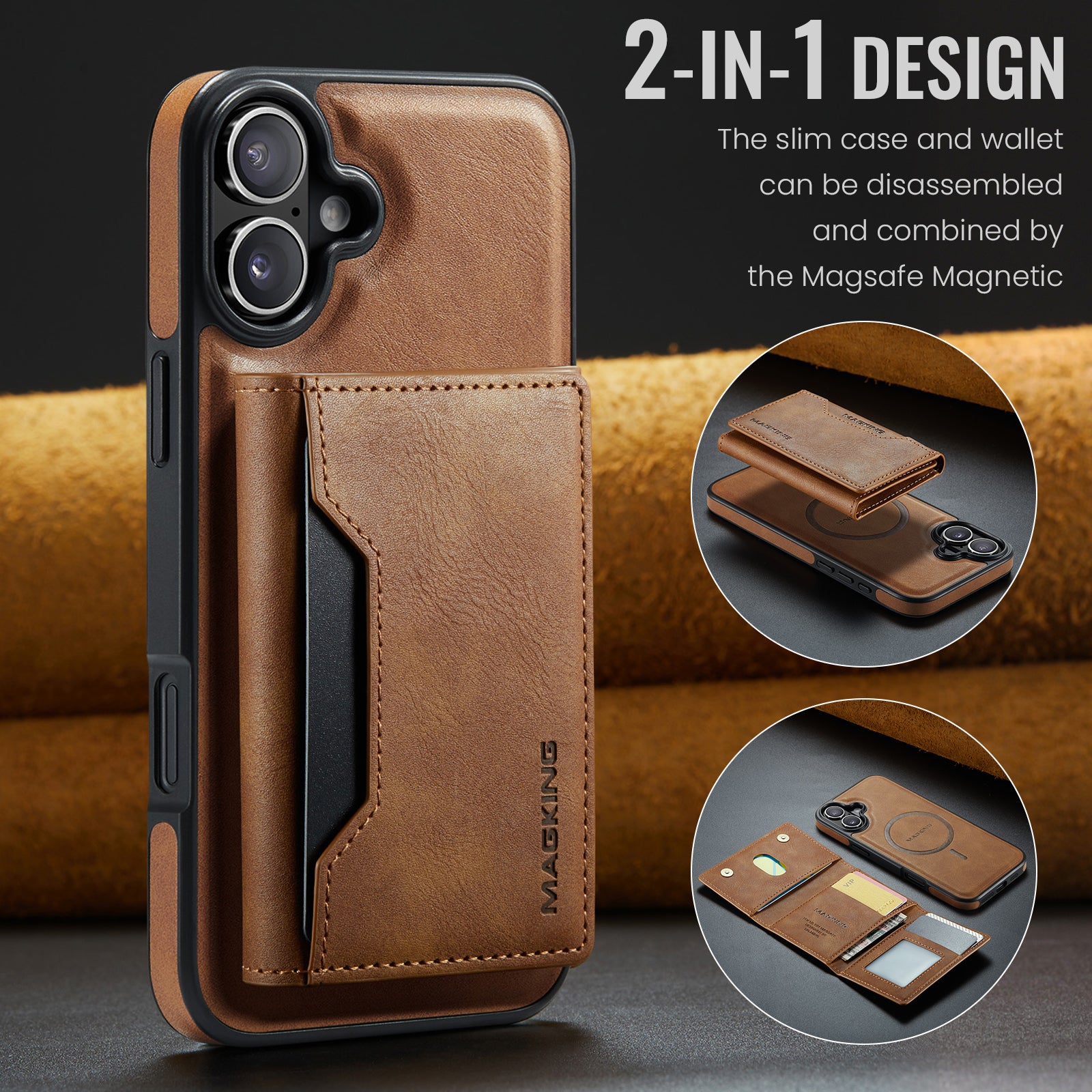 iPhone 16 DG.Ming MagSafe Wallet Case (Brown)