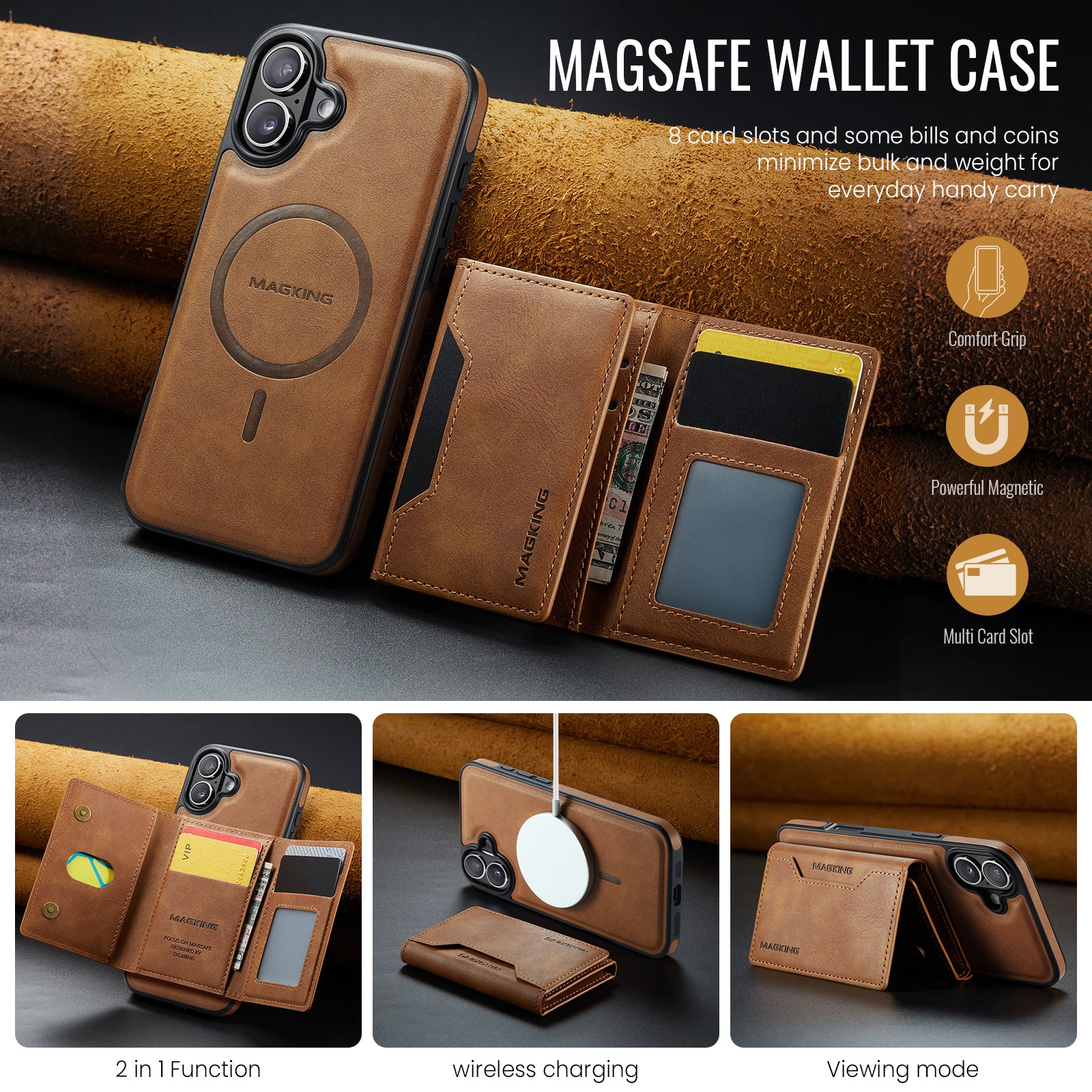 iPhone 16 DG.Ming MagSafe Wallet Case (Brown)