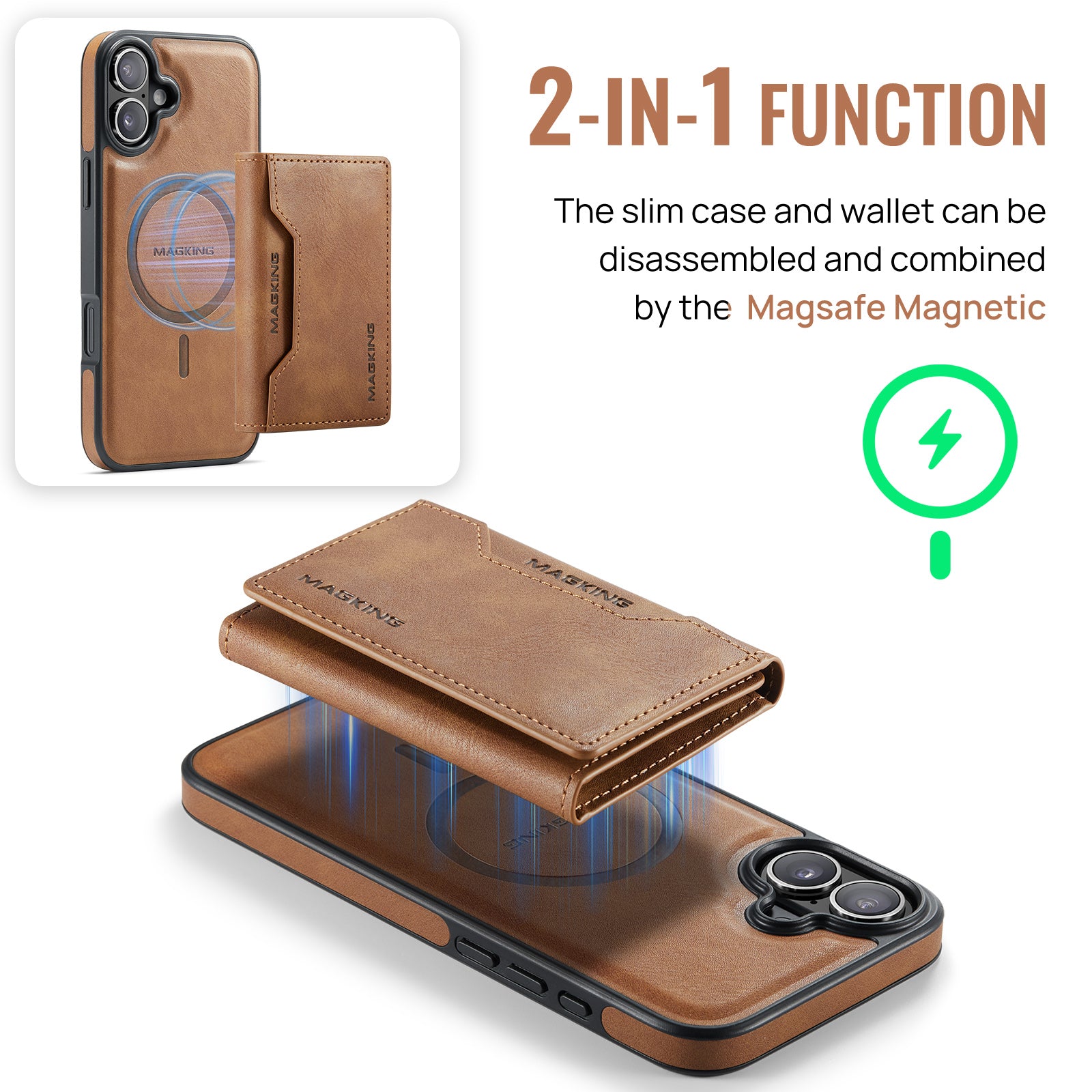 iPhone 16 DG.Ming MagSafe Wallet Case (Brown)