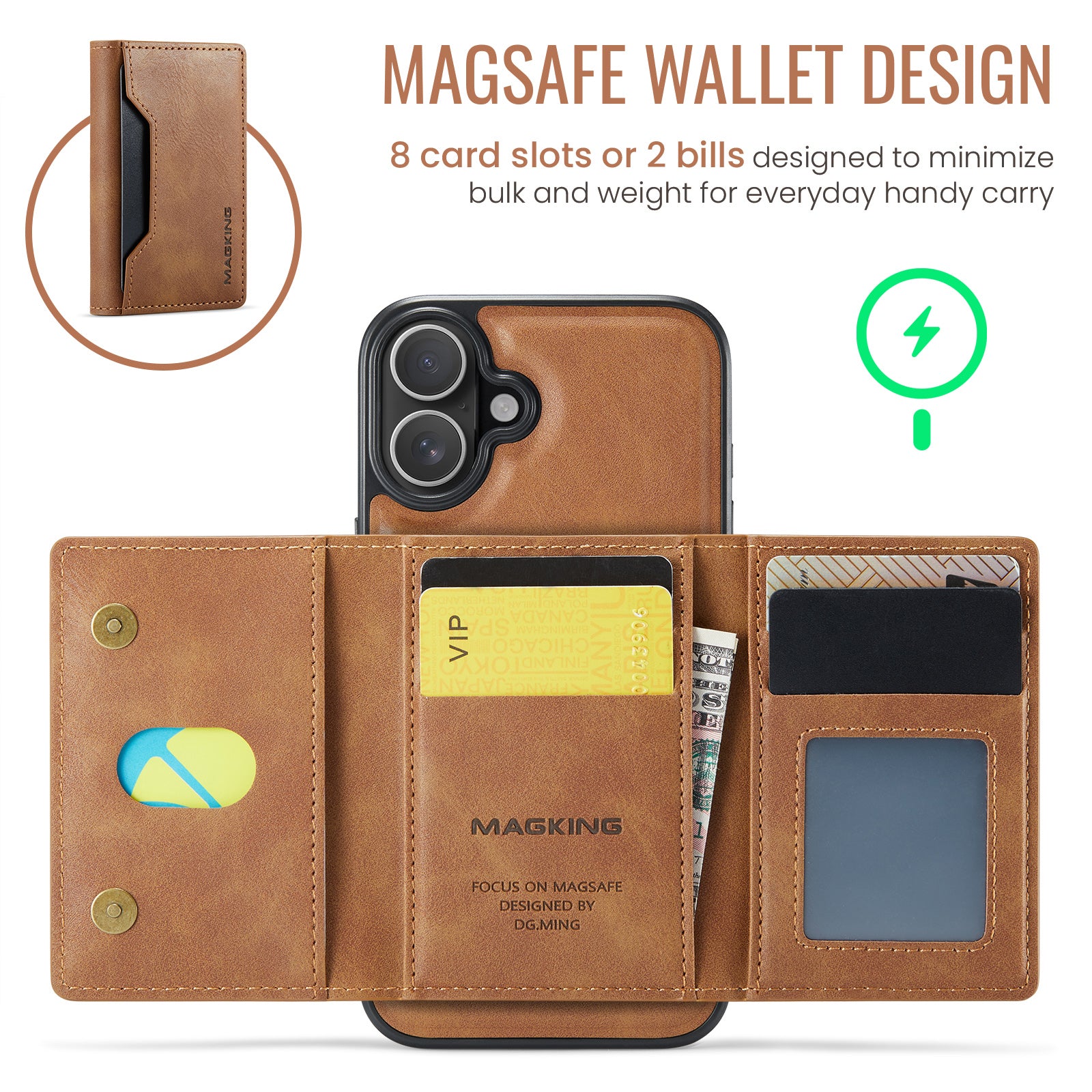 iPhone 16 DG.Ming MagSafe Wallet Case (Brown)