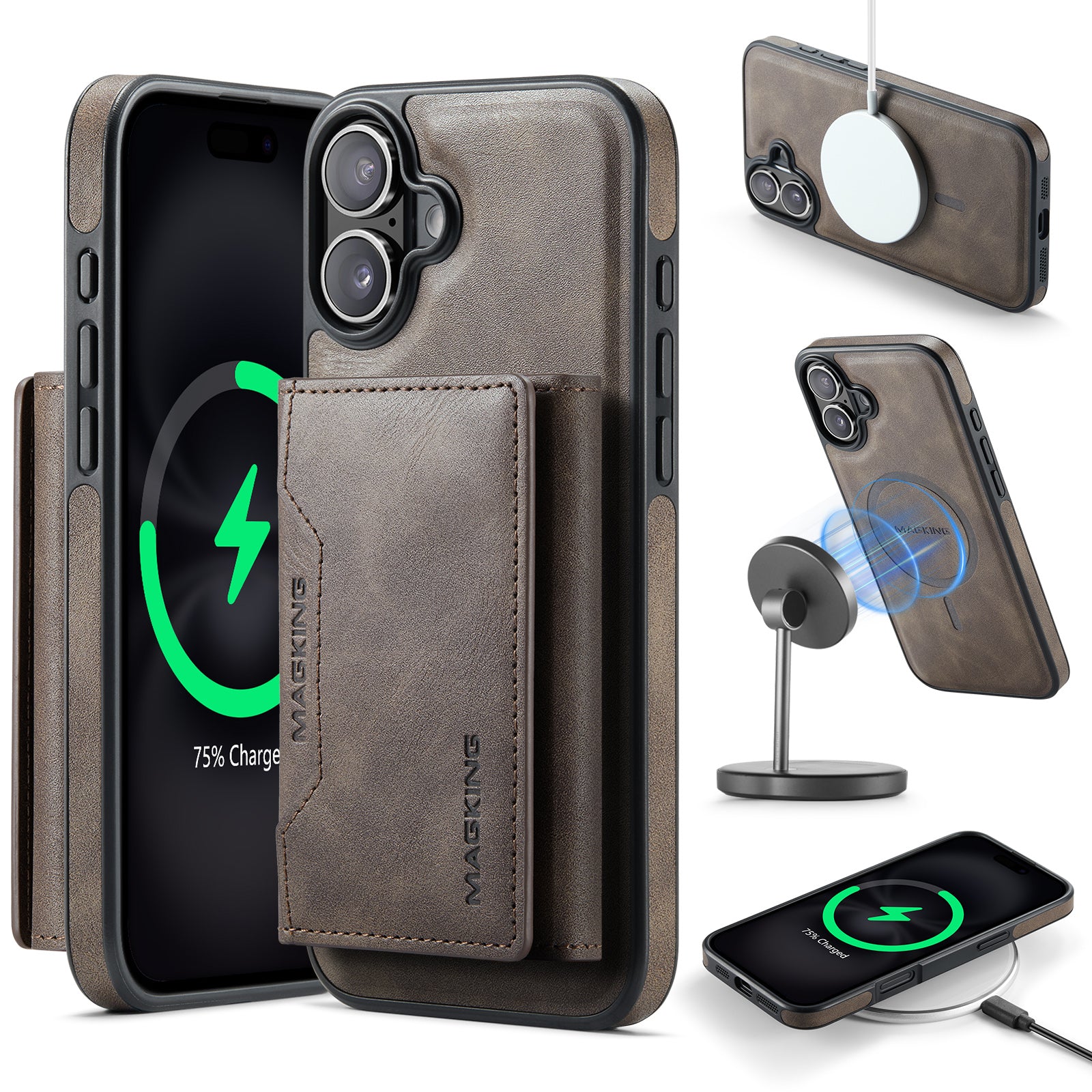 iPhone 16 Plus DG.Ming MagSafe Wallet Case (Coffee)