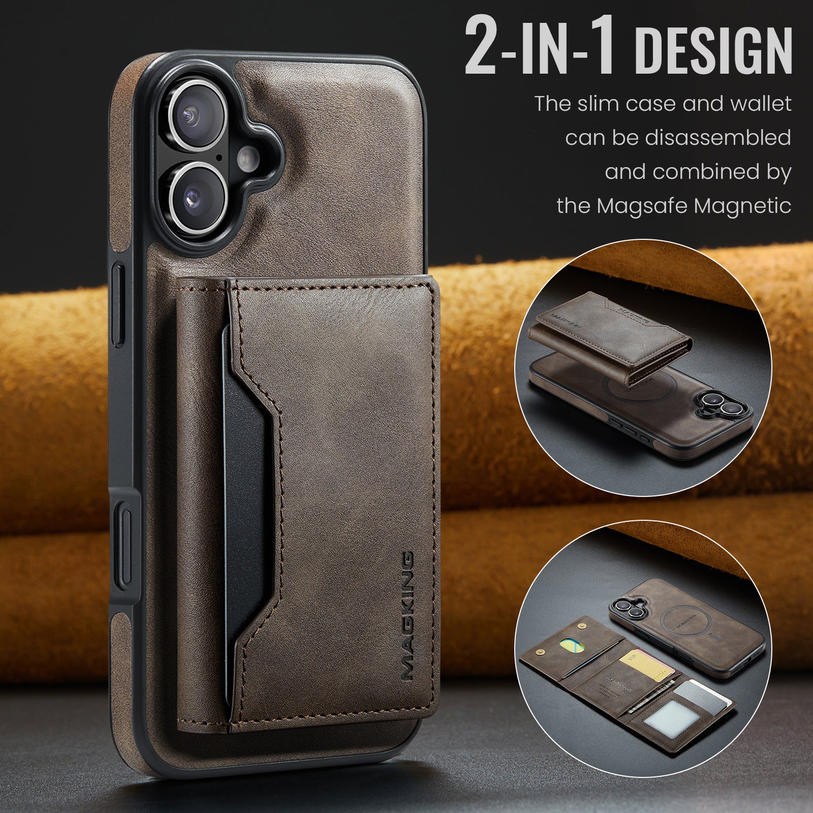 iPhone 16 DG.Ming MagSafe Wallet Case (Coffee)