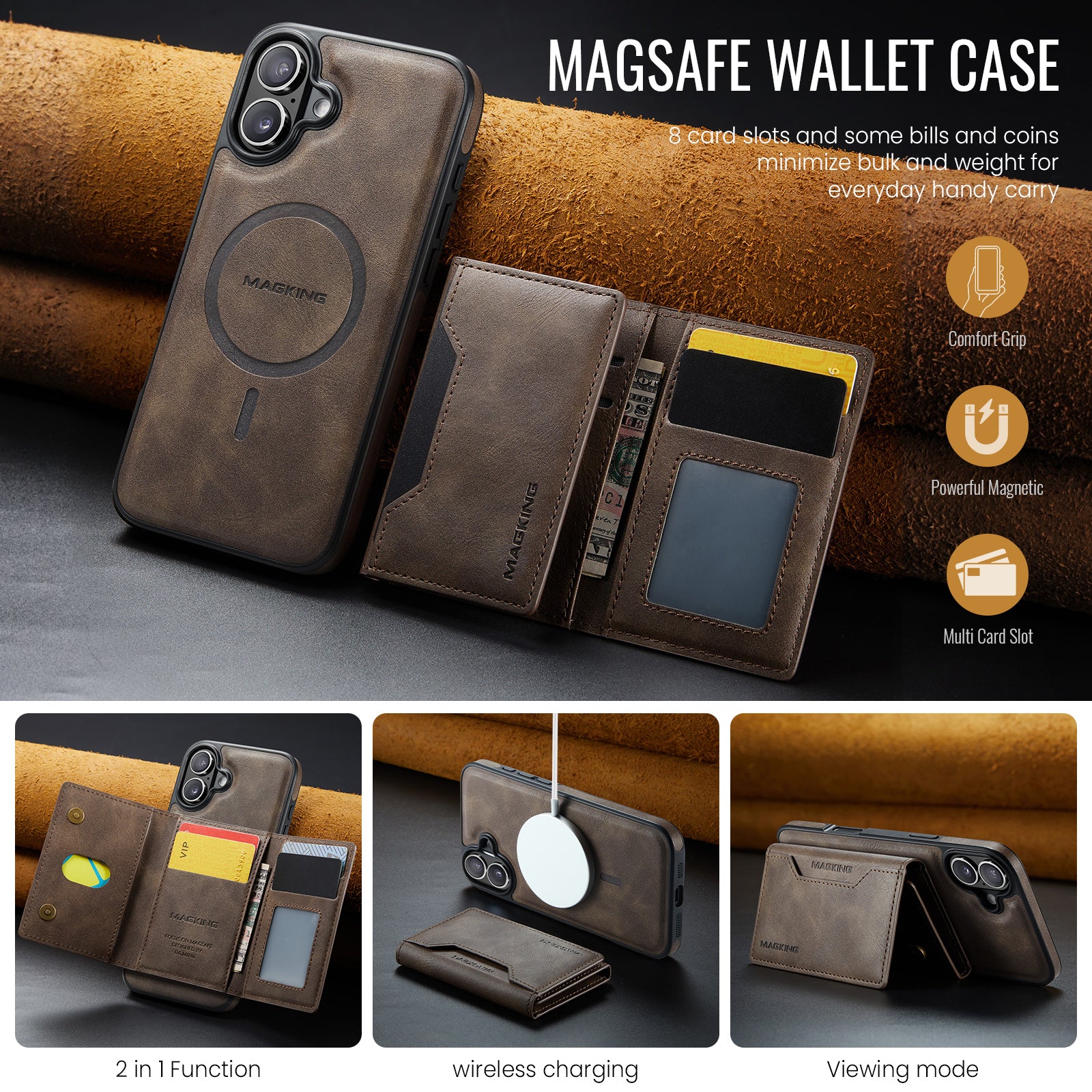 iPhone 16 DG.Ming MagSafe Wallet Case (Coffee)