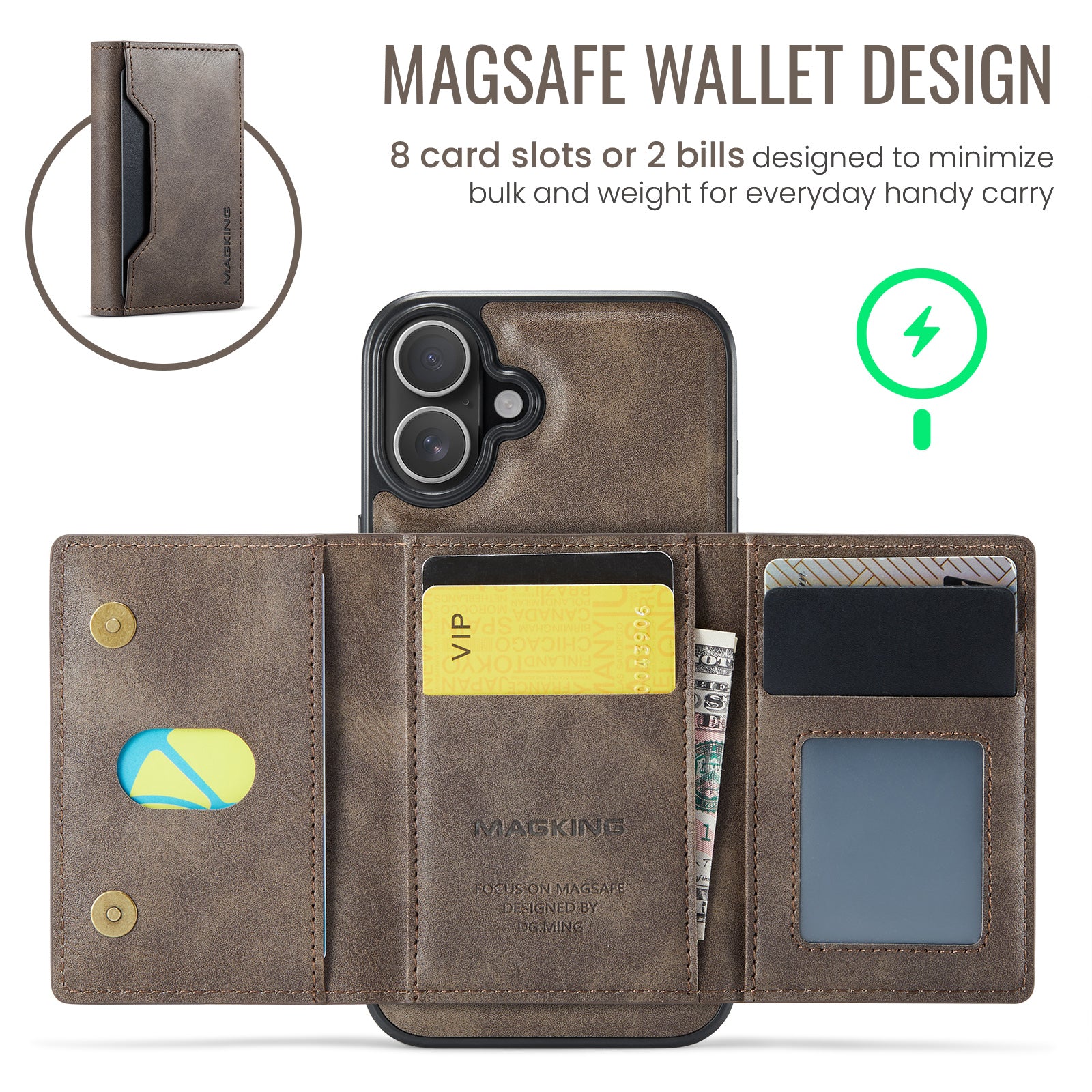 iPhone 16 DG.Ming MagSafe Wallet Case (Coffee)