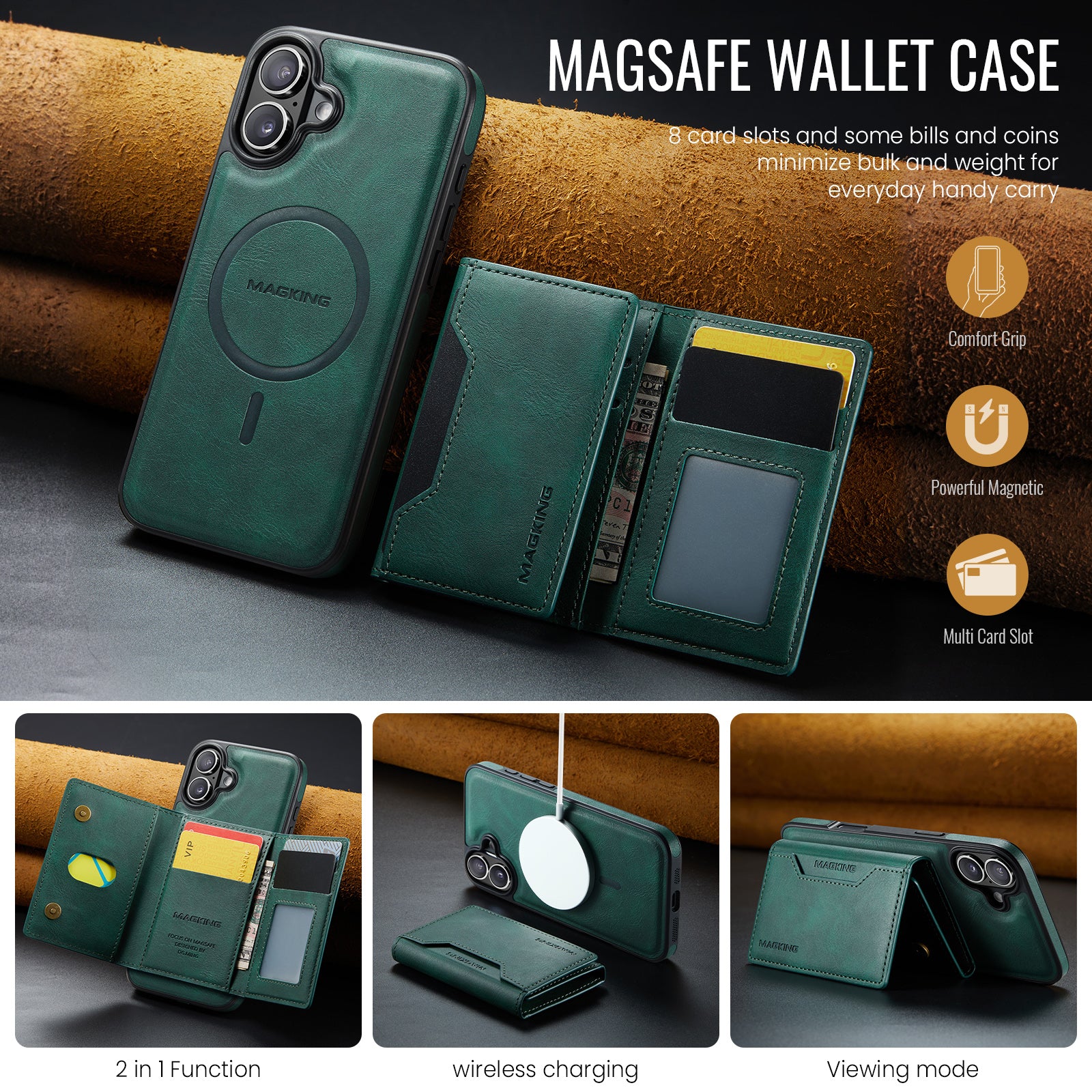 iPhone 16 DG.Ming MagSafe Wallet Case (Green)