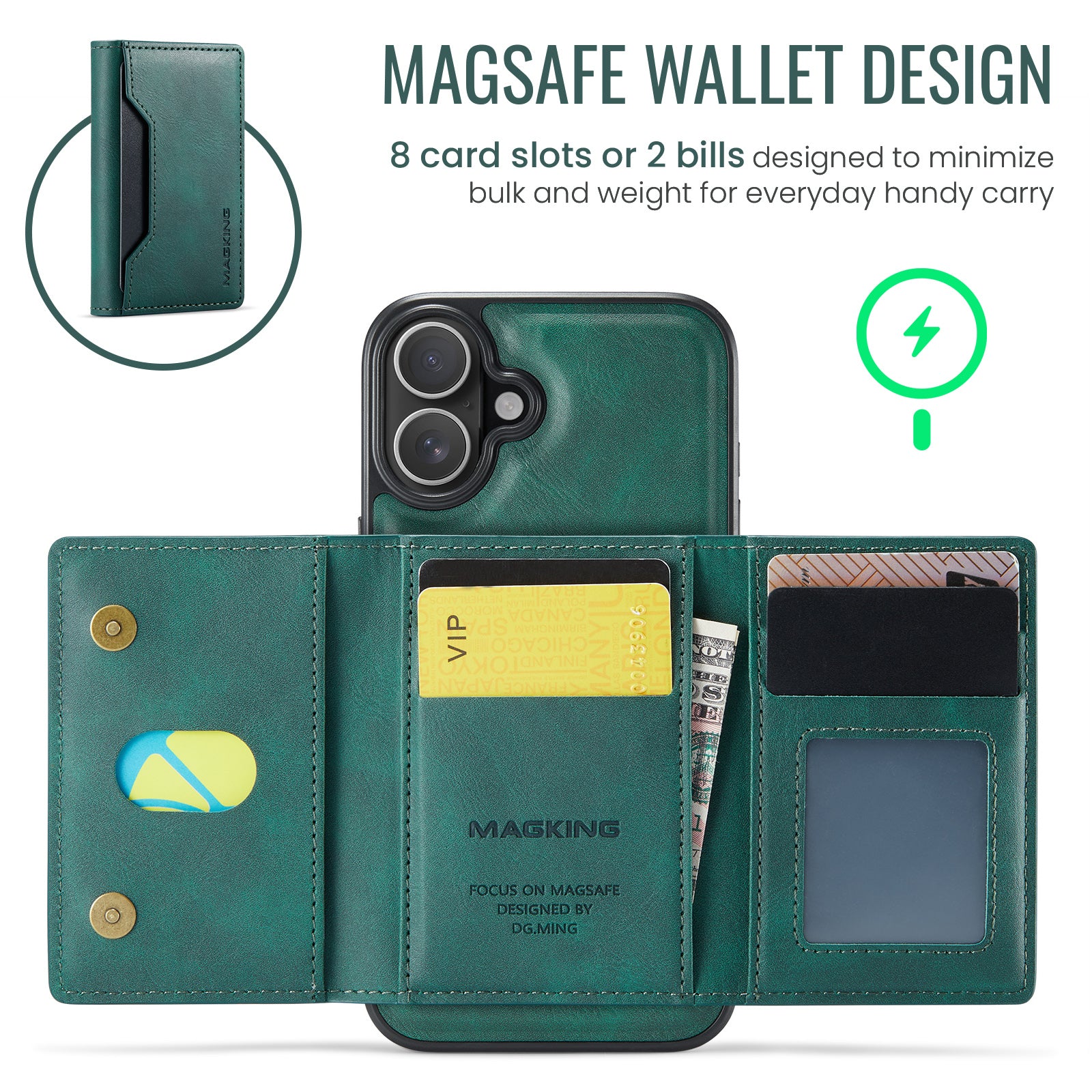 iPhone 16 DG.Ming MagSafe Wallet Case (Green)