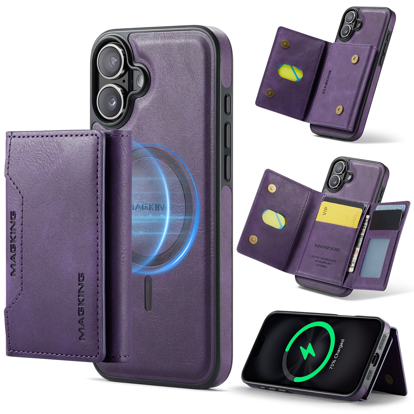 iPhone 16 Plus DG.Ming MagSafe Wallet Case (Purple)