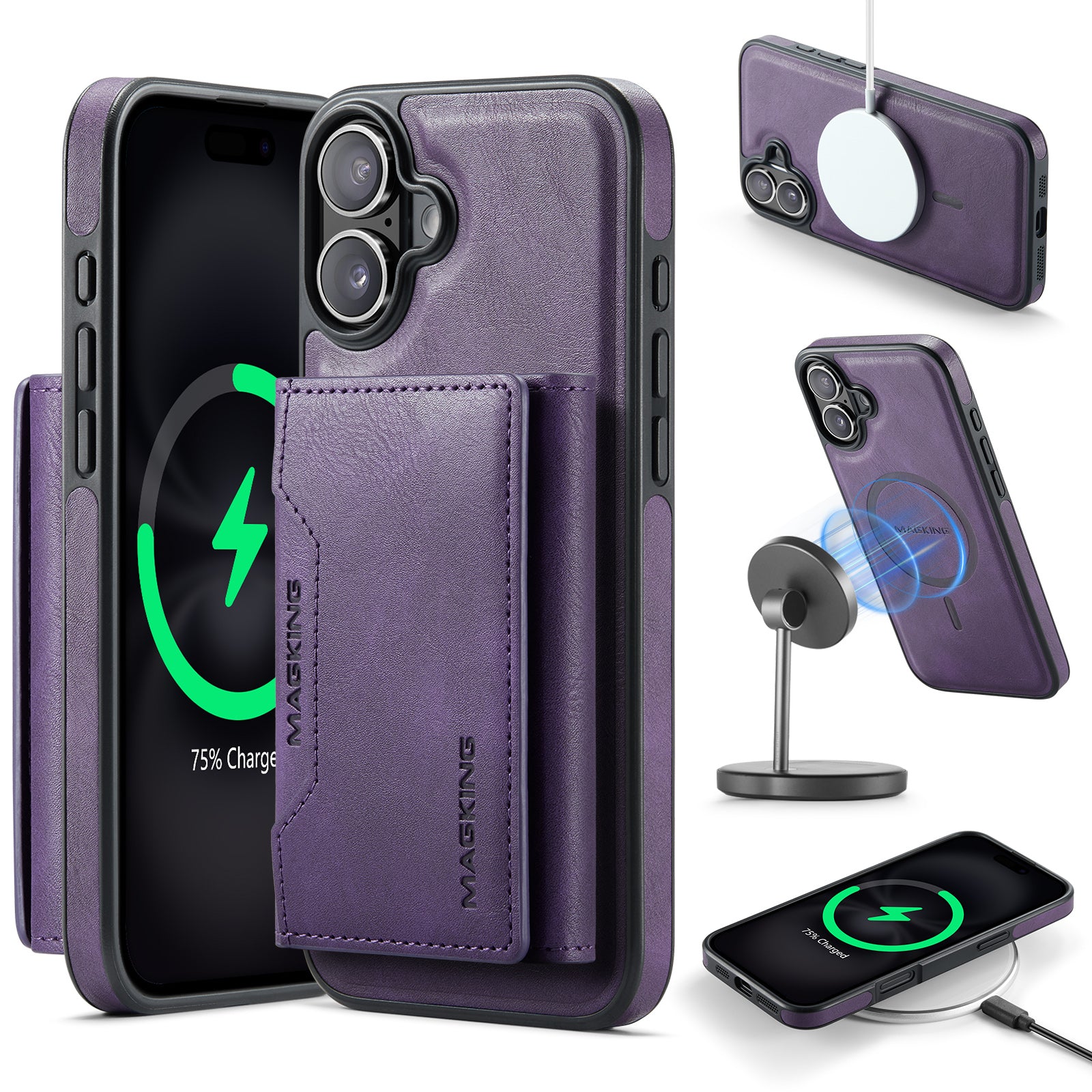 iPhone 16 DG.Ming MagSafe Wallet Case (Purple)