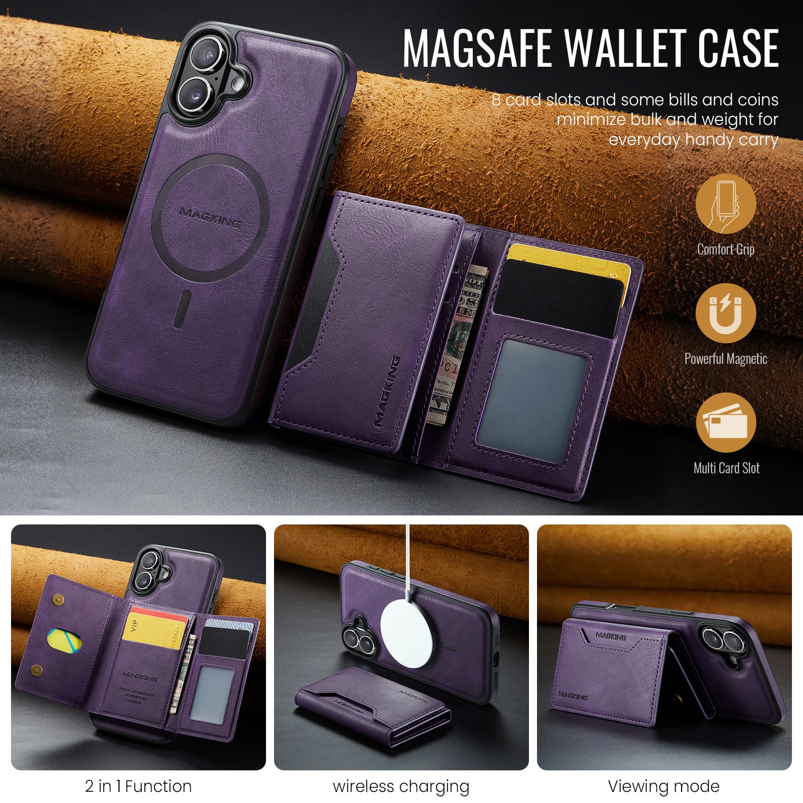 iPhone 16 DG.Ming MagSafe Wallet Case (Purple)