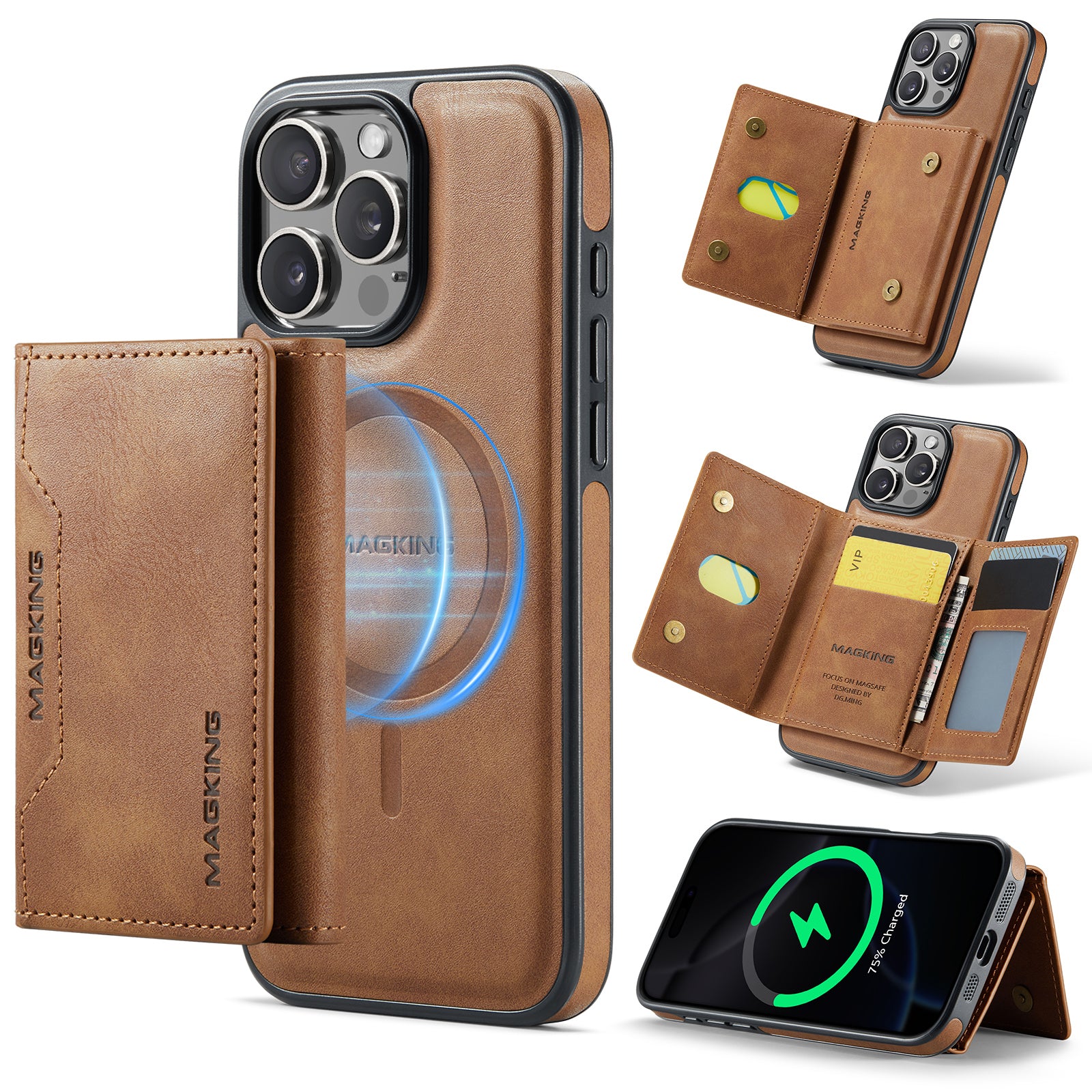 iPhone 16 Pro DG.Ming MagSafe Wallet Case (Brown)