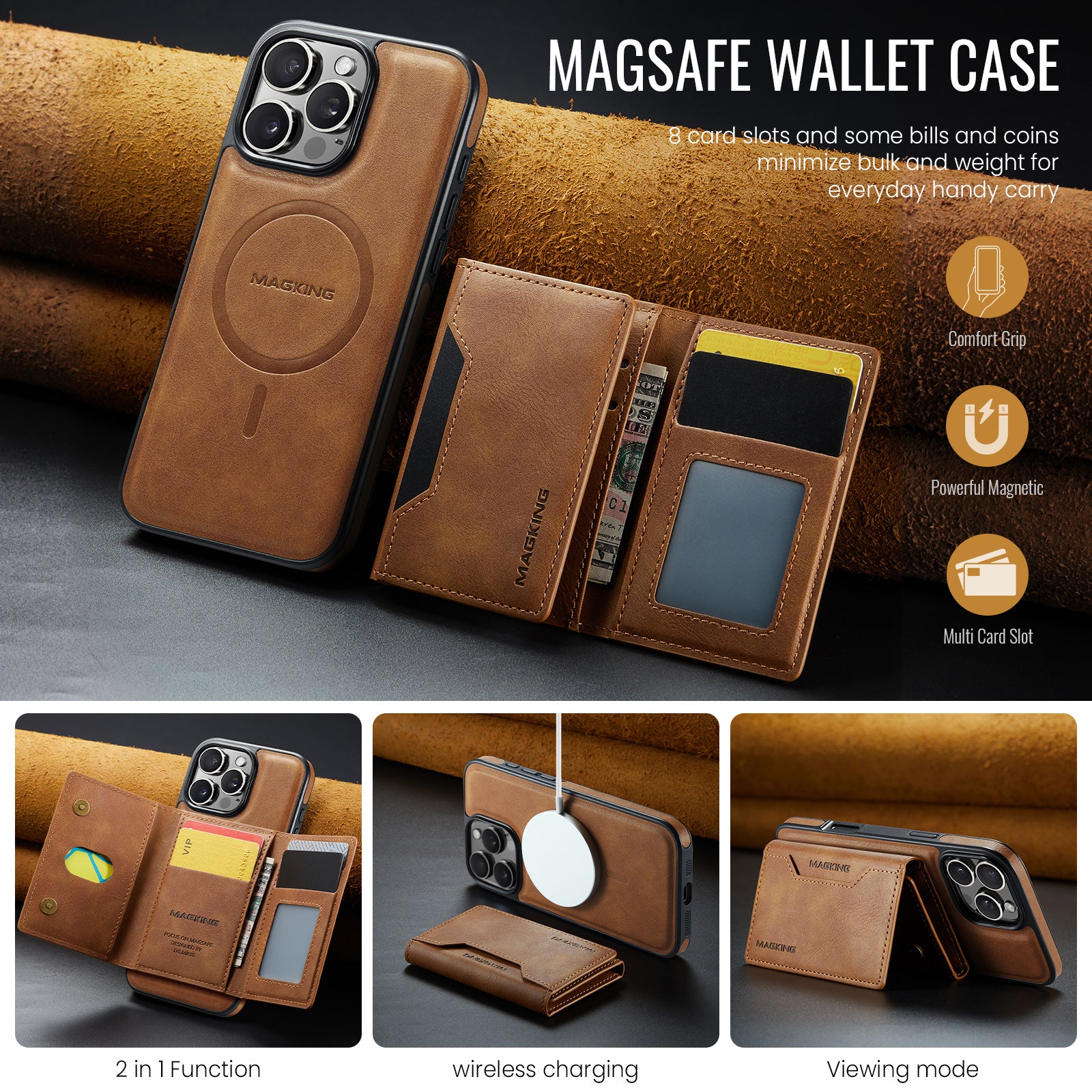 iPhone 16 Pro DG.Ming MagSafe Wallet Case (Brown)