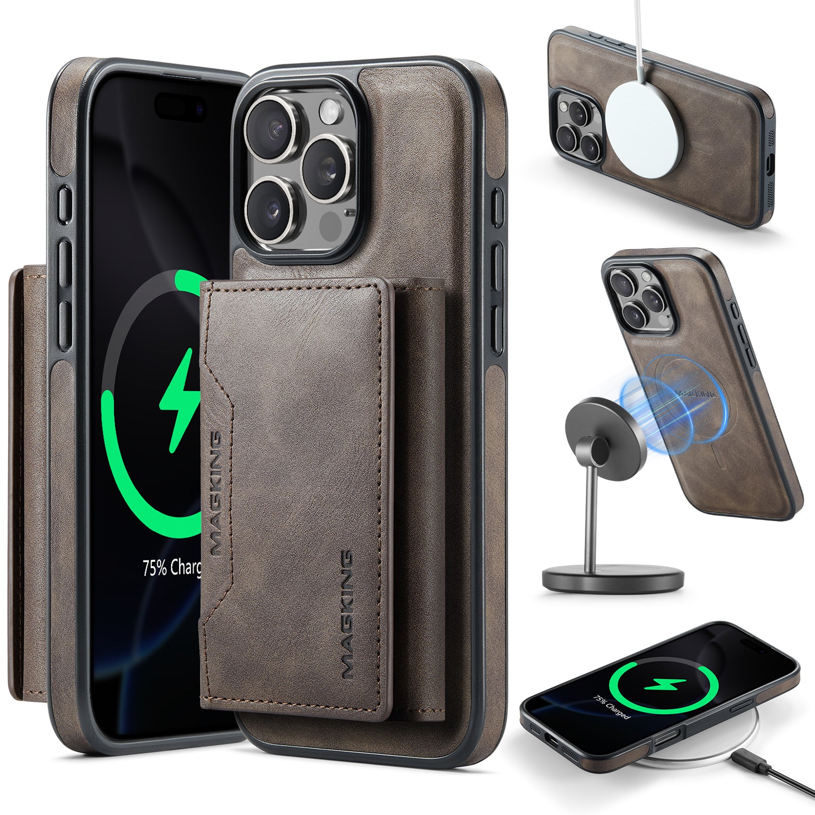 iPhone 16 Pro DG.Ming MagSafe Wallet Case (Coffee)