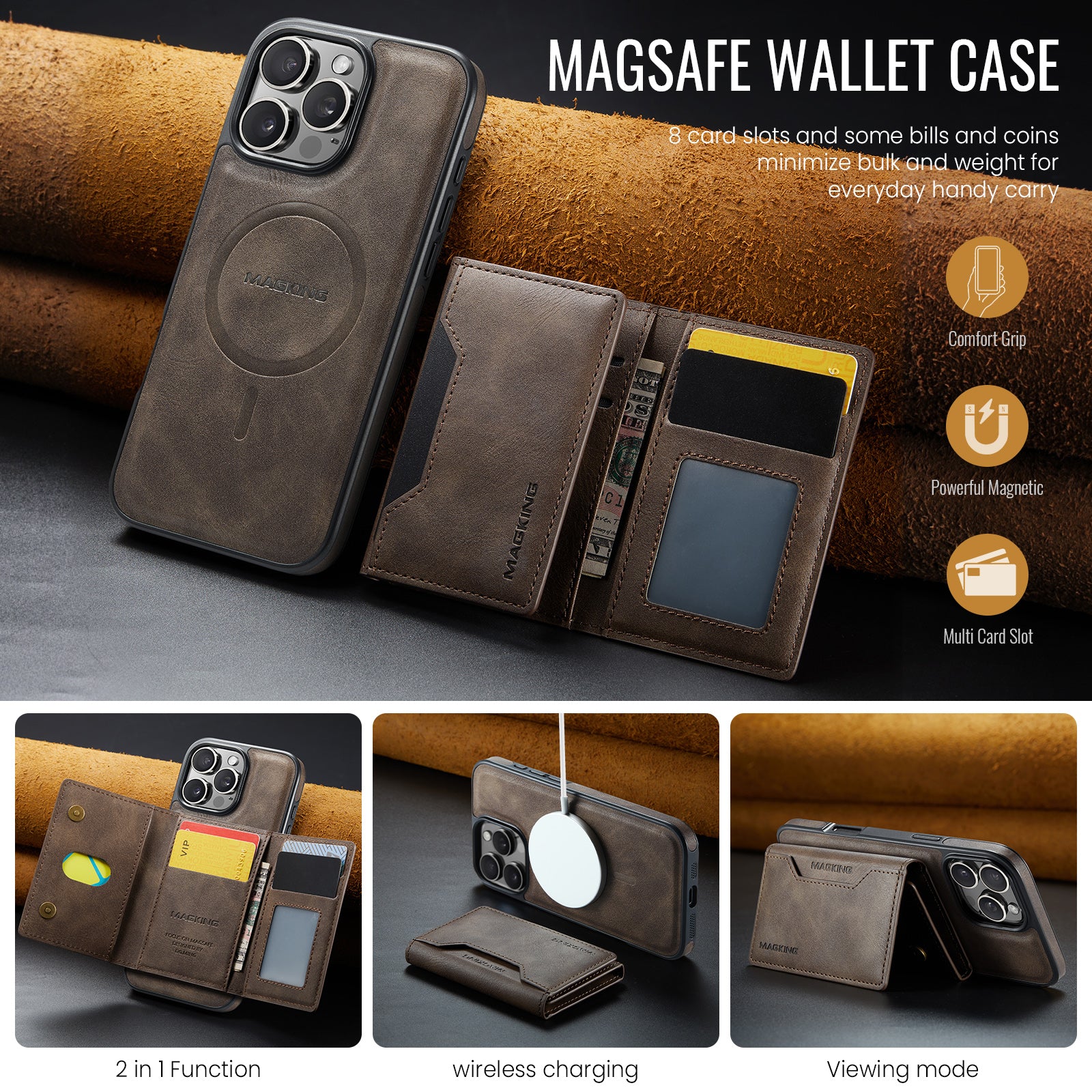 iPhone 16 Pro DG.Ming MagSafe Wallet Case (Coffee)