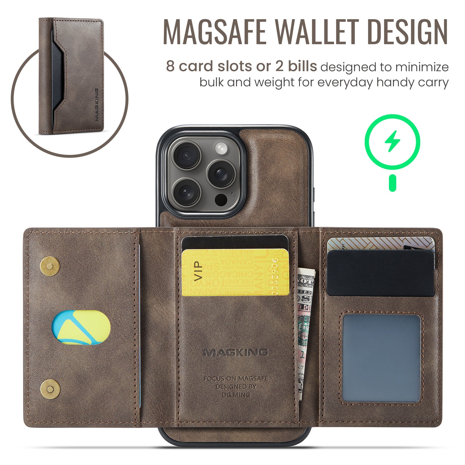 iPhone 16 Pro DG.Ming MagSafe Wallet Case (Coffee)