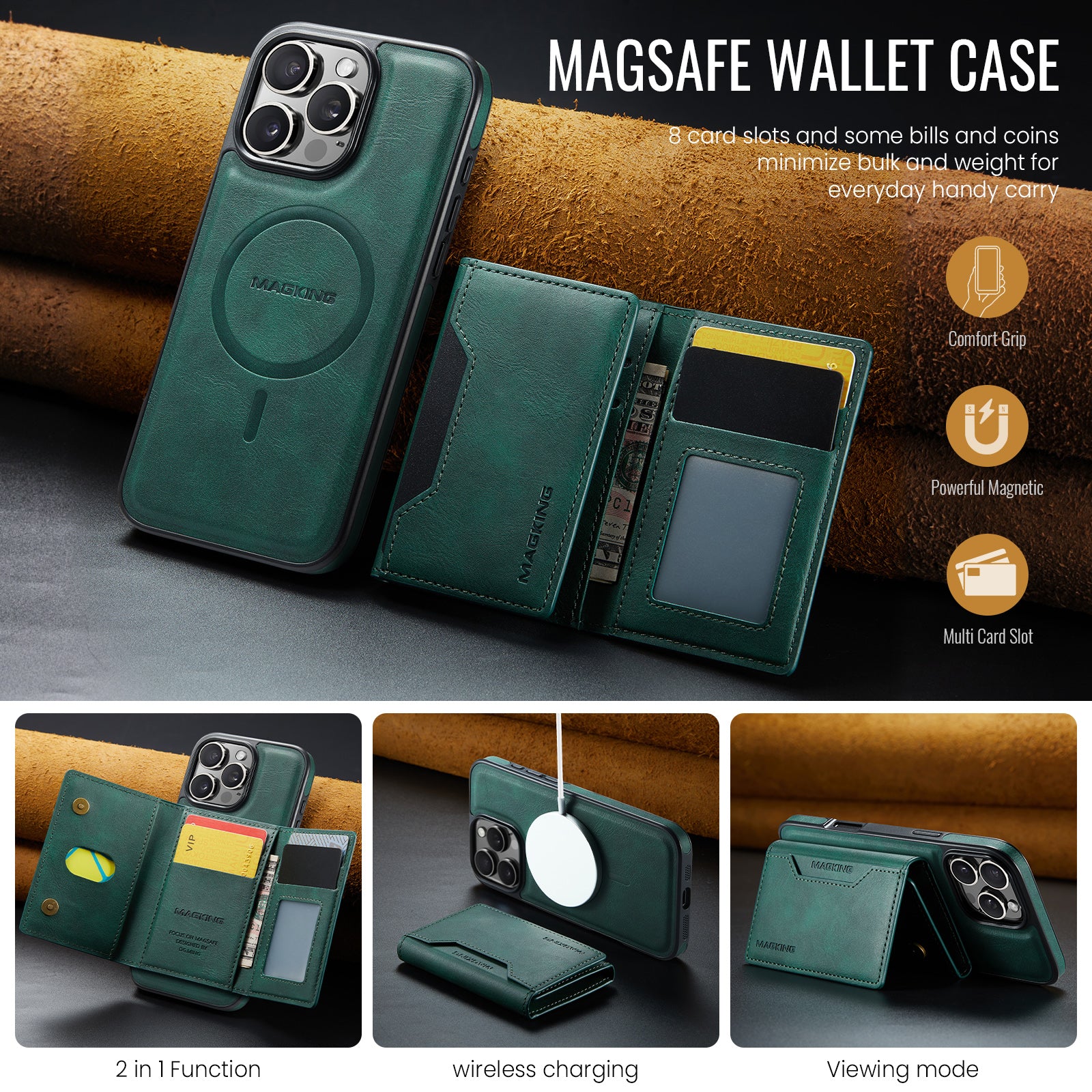 iPhone 16 Pro Max DG.Ming MagSafe Wallet Case (Green)