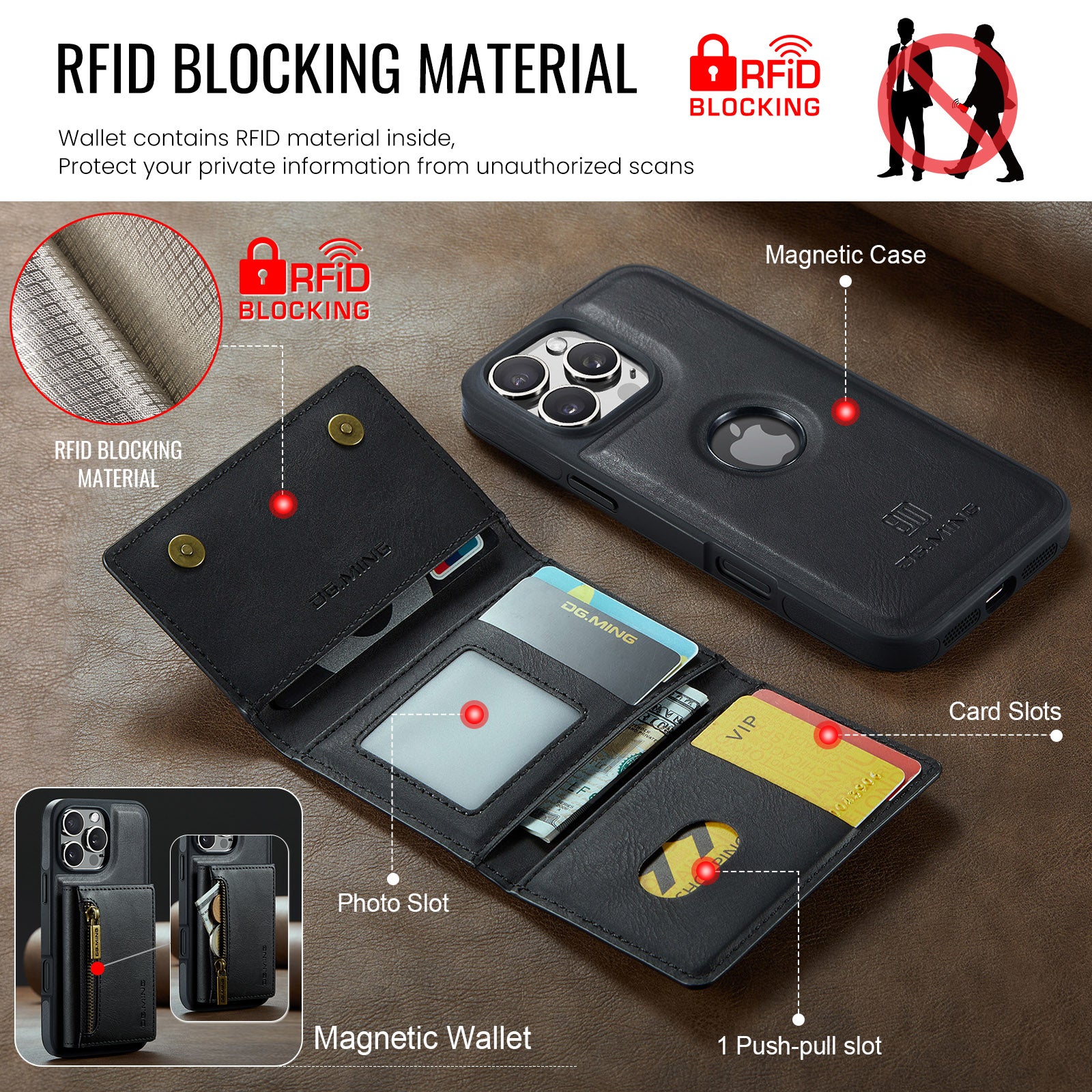 DG.Ming Magnetic Wallet Case for iPhone 16 Pro Max