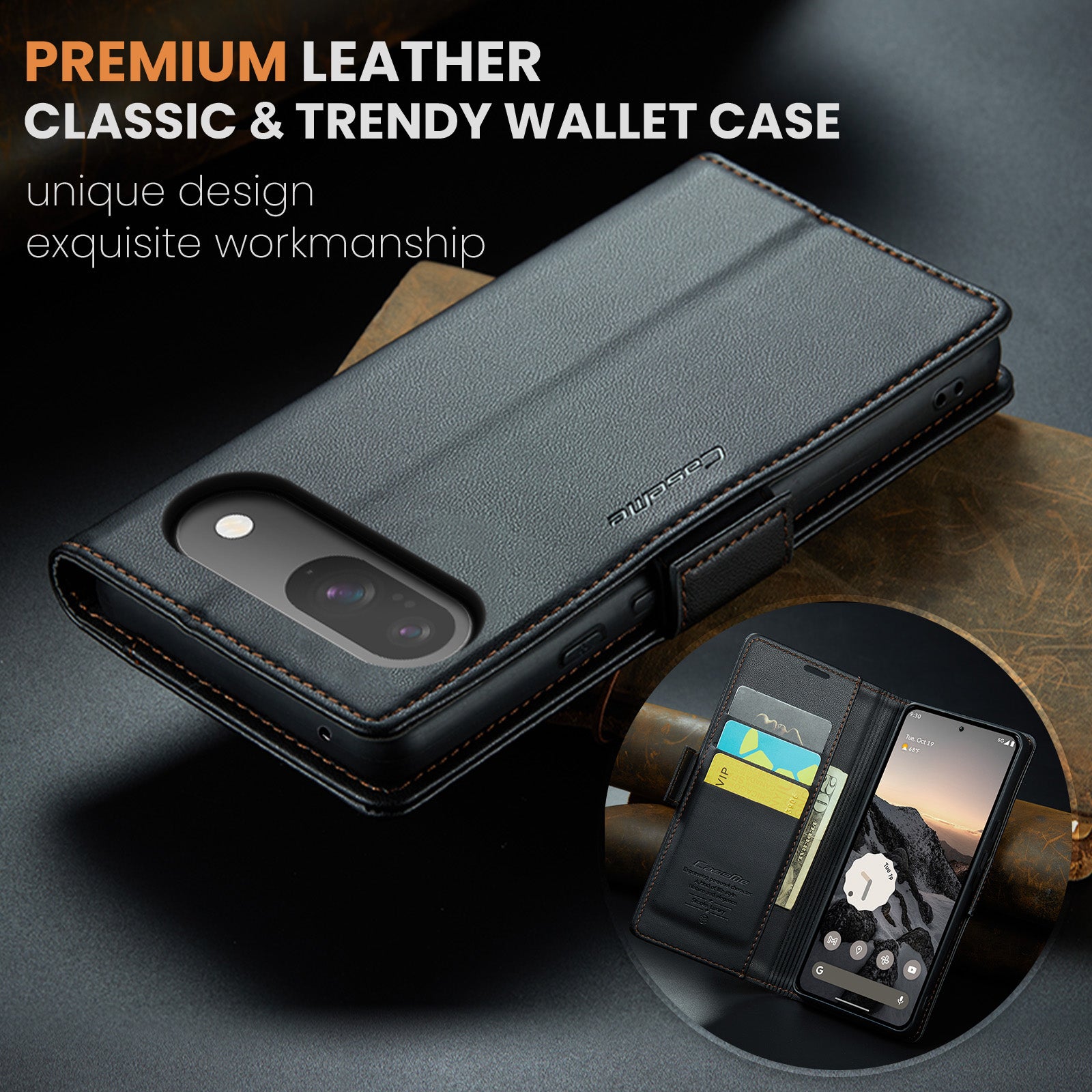 Google Pixel 9 Pro CaseMe Retro Wallet Case [Black]