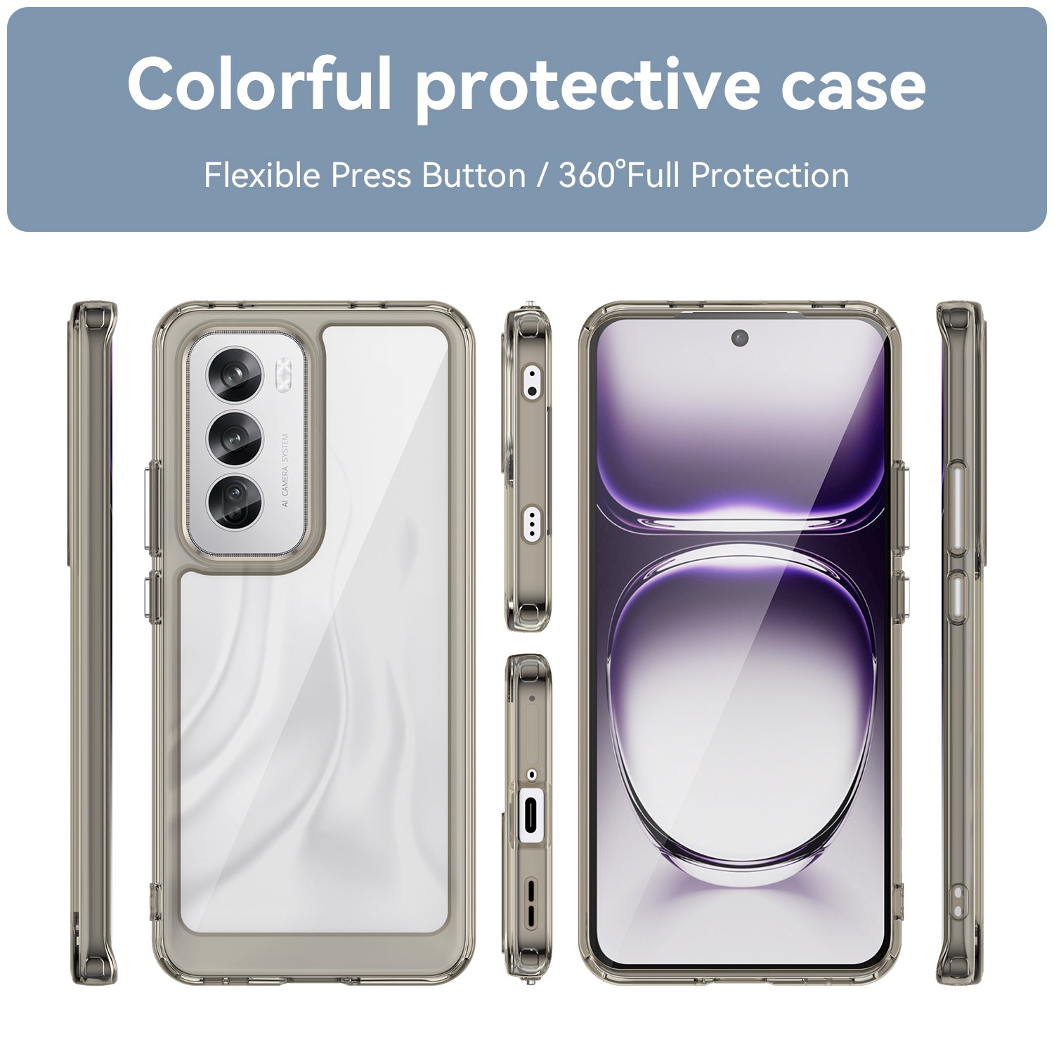 OPPO Reno 12 Soft TPU Bumper Case (Clear Grey)