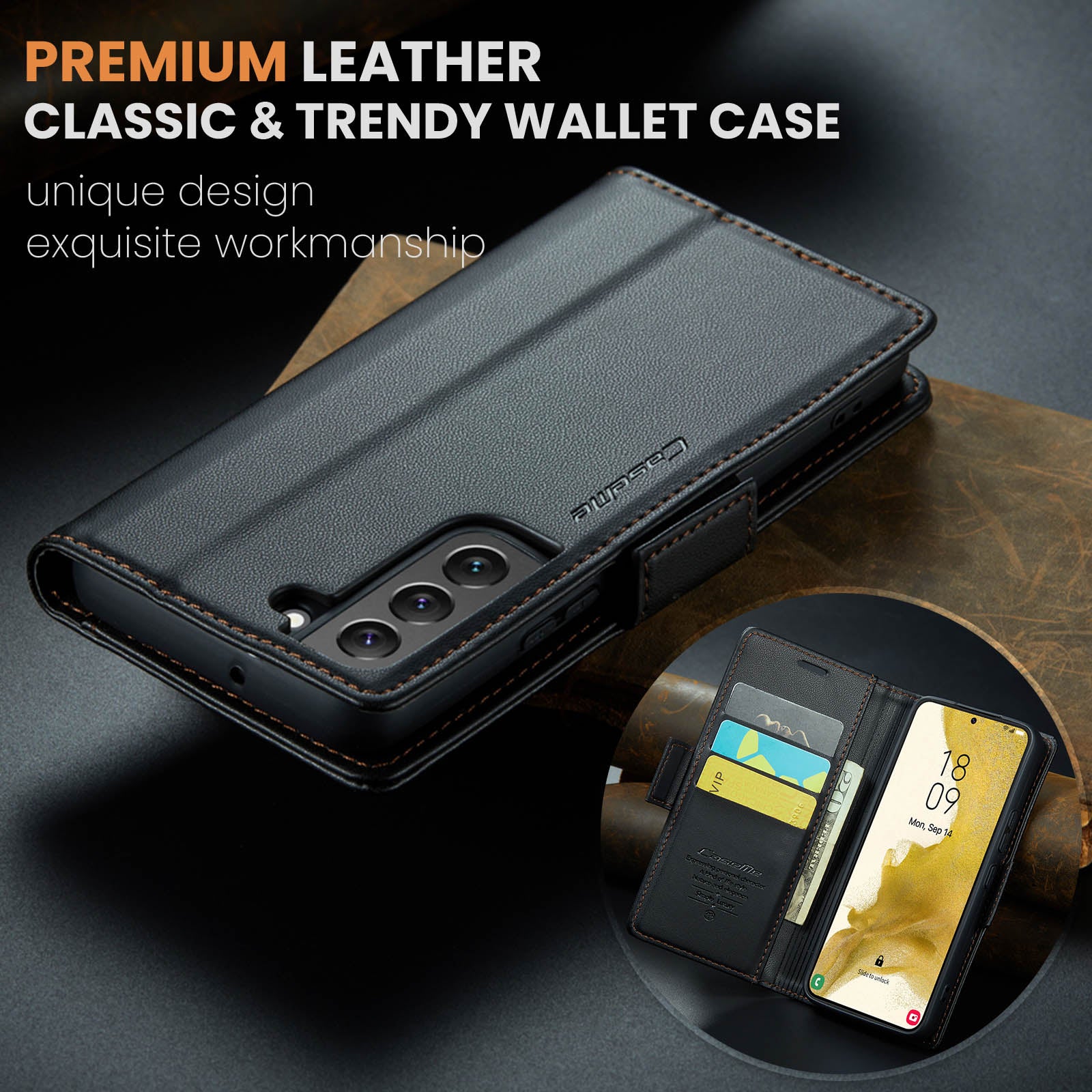 Samsung Galaxy S22 CaseMe 023 Wallet Flip Cover, RFID Protection, Card Holder