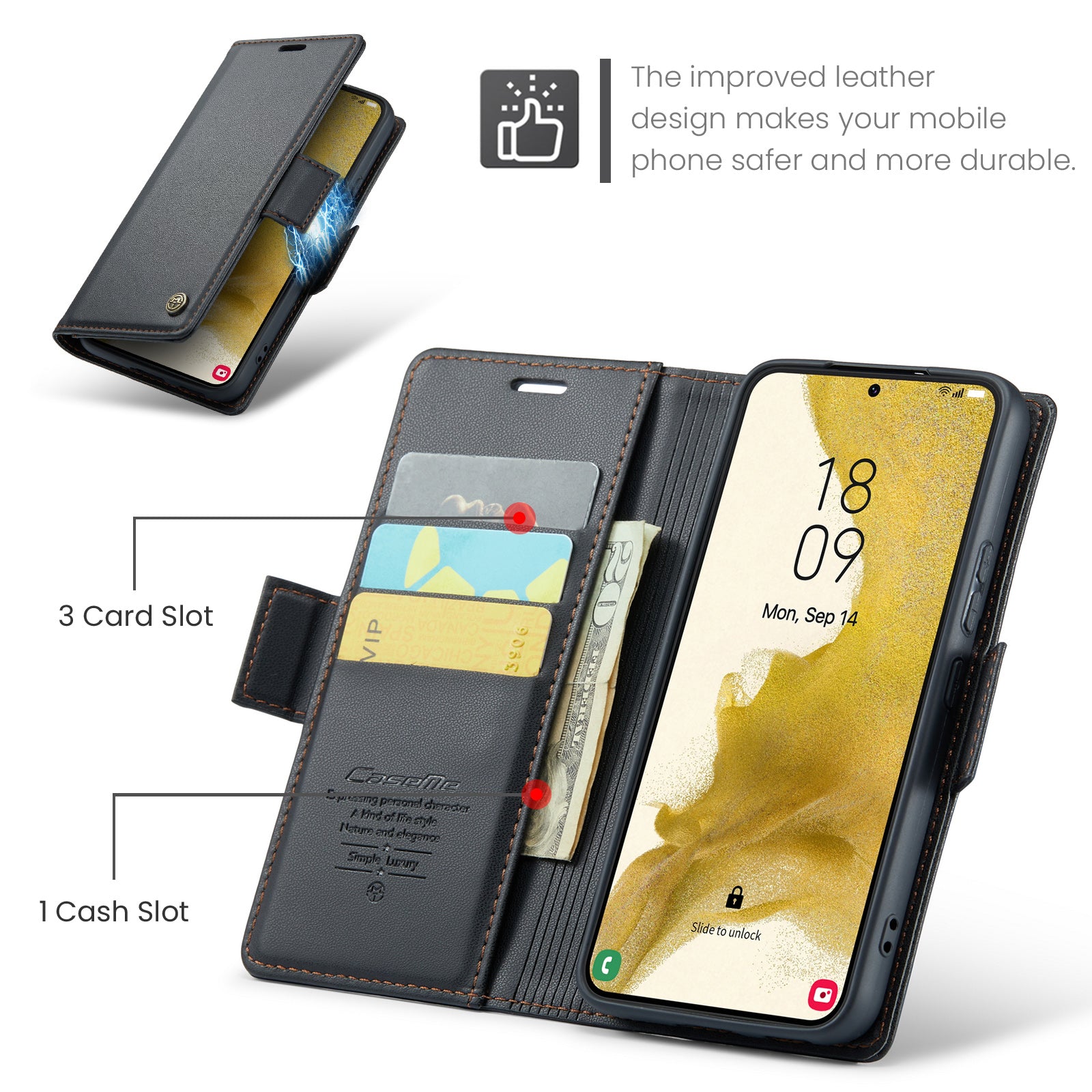 Samsung Galaxy S22 CaseMe 023 Wallet Flip Cover, RFID Protection, Card Holder