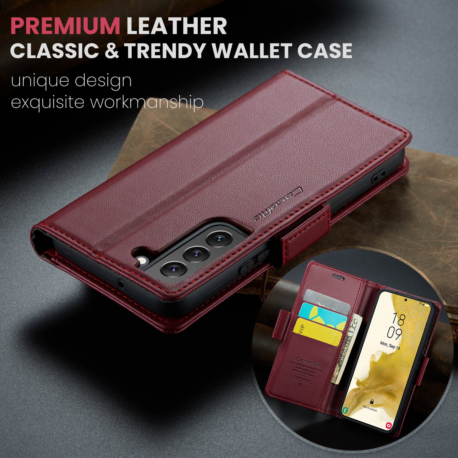 Samsung Galaxy S22 Plus CaseMe 023 Wallet Flip Cover, RFID Protection, Card Holder