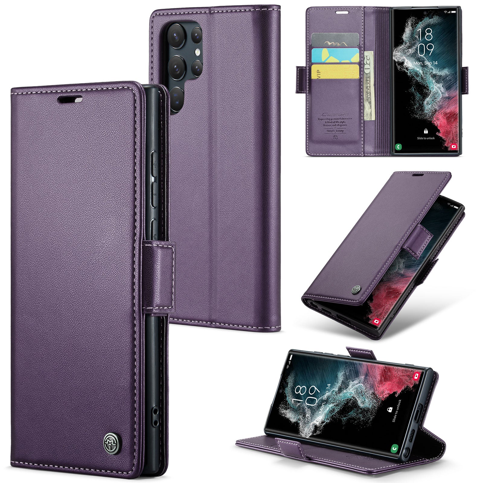 Samsung Galaxy S22 Ultra CaseMe 023 Wallet Flip Cover, RFID Protection, Card Holder