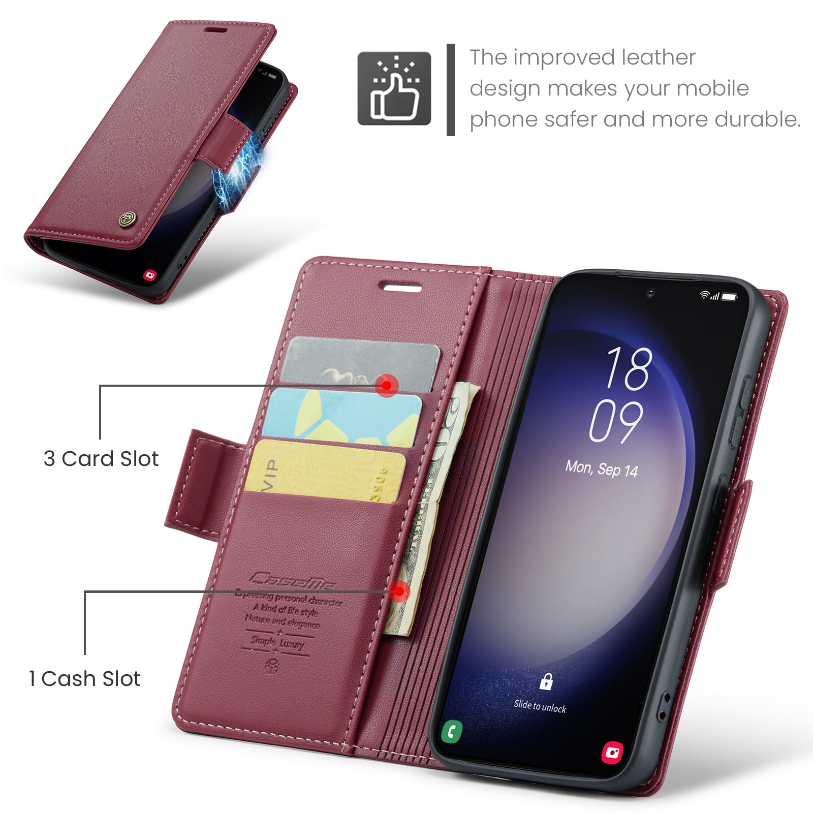 Samsung Galaxy S23 Plus CaseMe 023 Wallet Flip Cover, RFID Protection, Card Holder