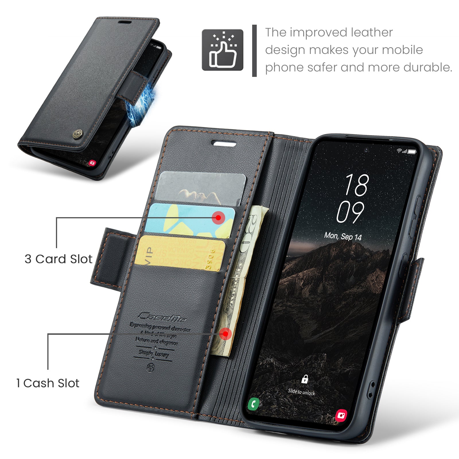 Samsung Galaxy S24 CaseMe 023 Wallet Flip Cover, RFID Protection, Card Holder