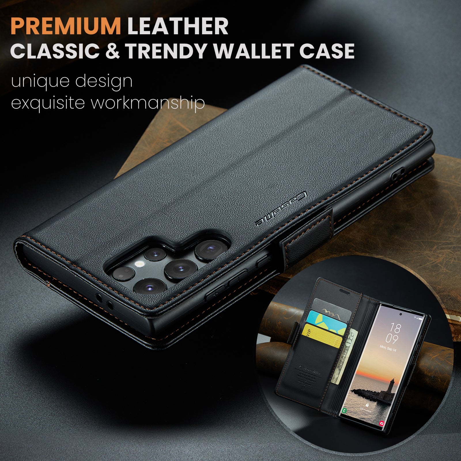 Samsung Galaxy S24 Ultra CaseMe 023 Wallet Flip Cover, RFID Protection, Card Holder