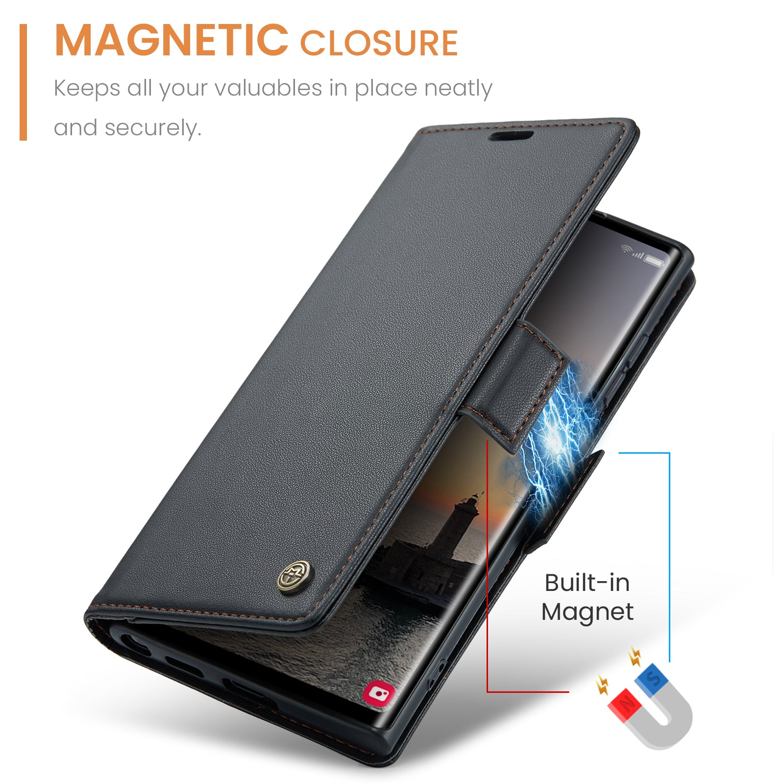 Samsung Galaxy S24 Ultra CaseMe 023 Wallet Flip Cover, RFID Protection, Card Holder