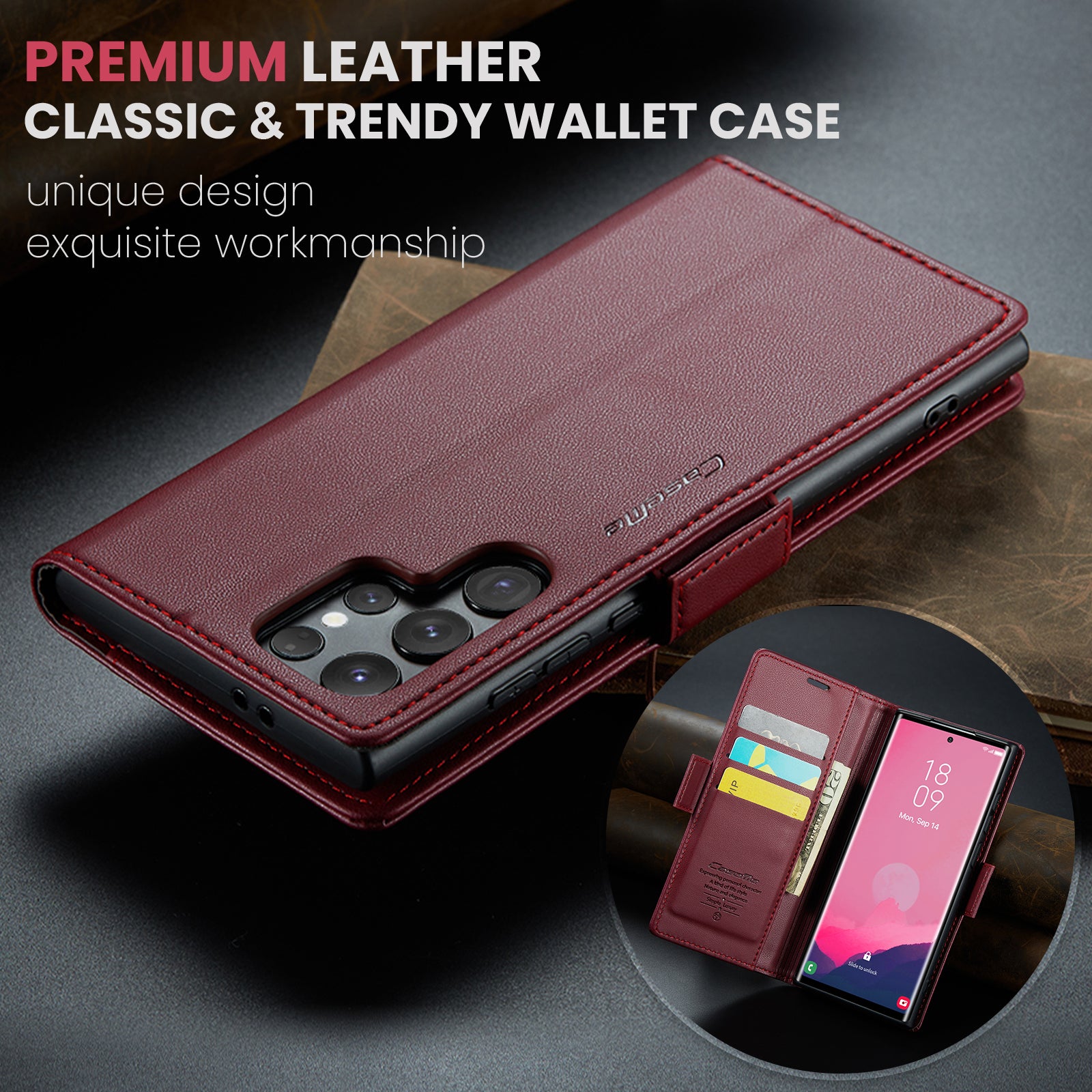 Samsung Galaxy S24 Ultra CaseMe 023 Wallet Flip Cover, RFID Protection, Card Holder